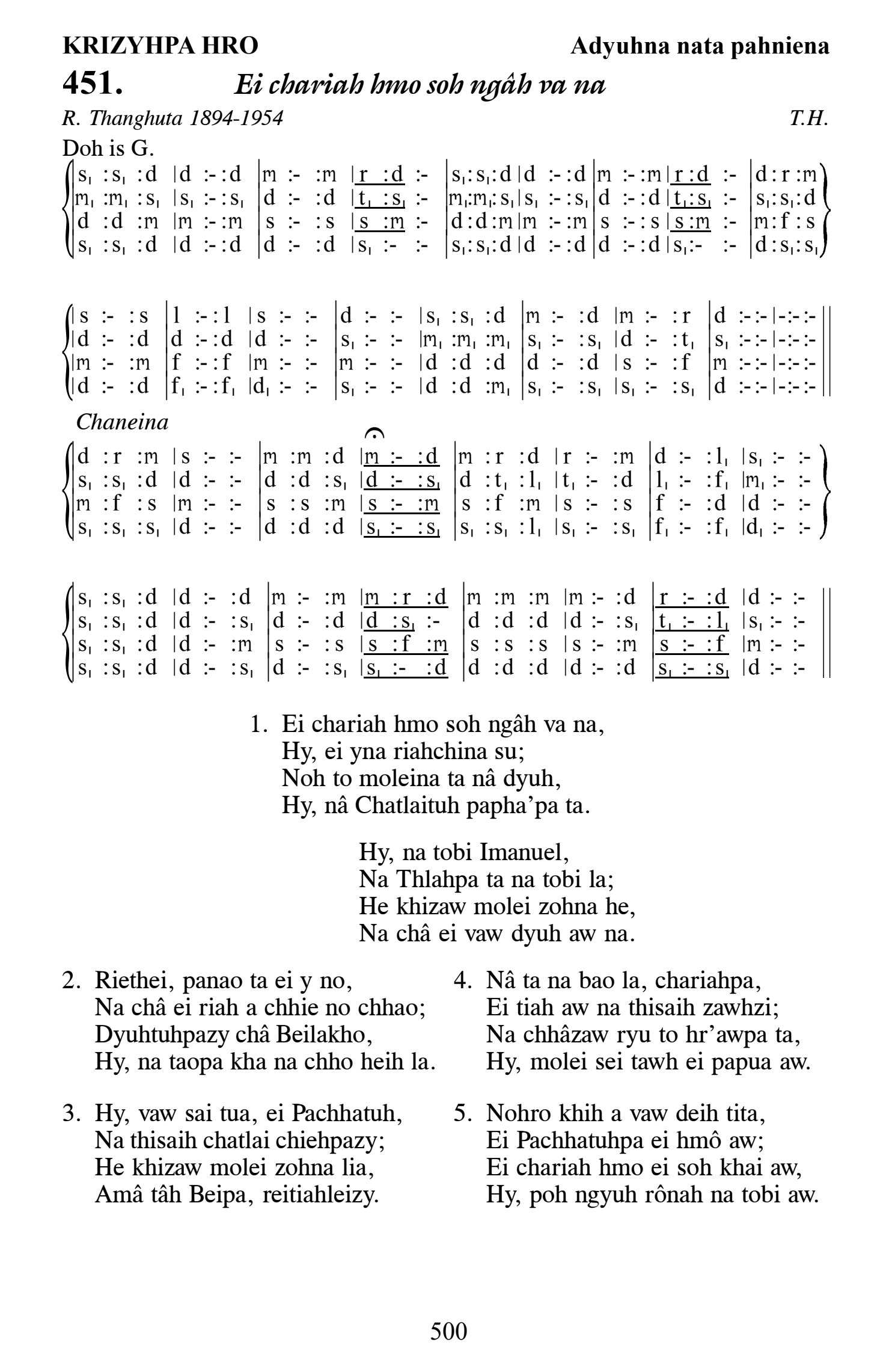 Hymn 451, “Ei chariah hmo soh ngâh va na”, Edition 13