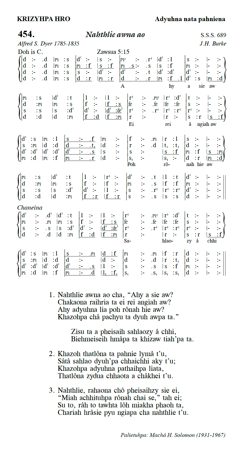 Hymn 454, “Nahthlie awna ao”, Edition 13