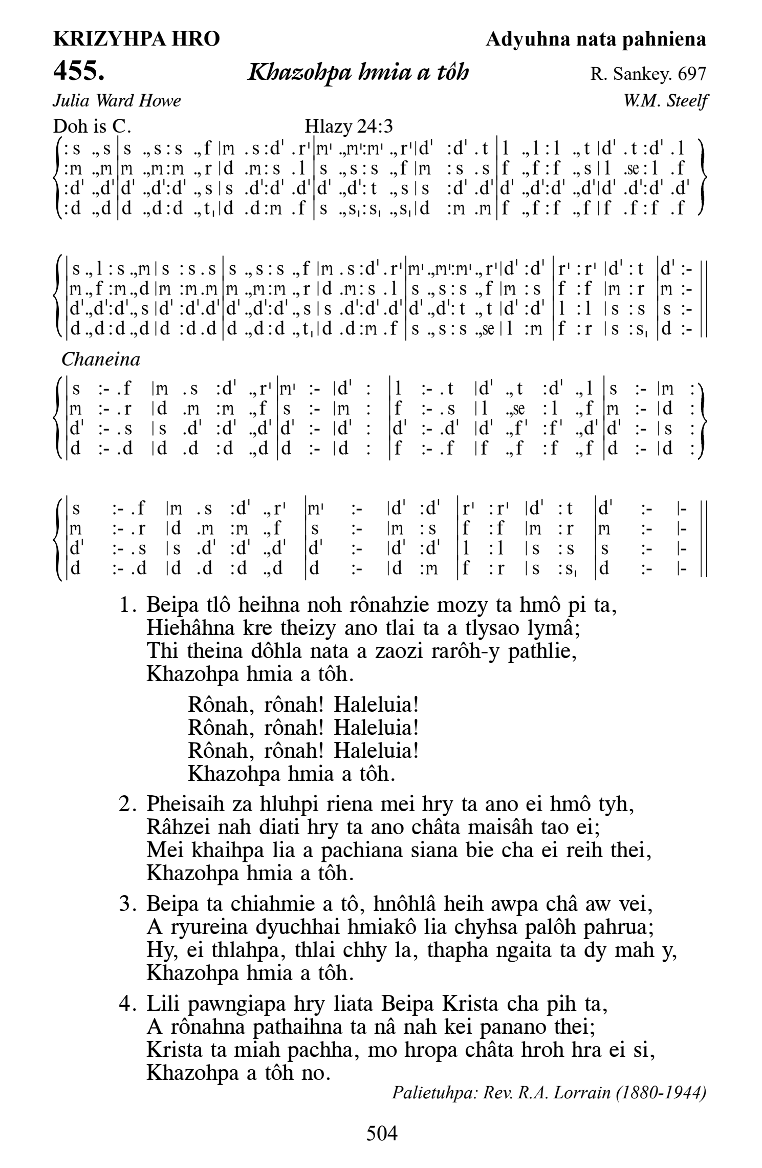 Hymn 455, “Khazohpa hmia a tôh”, Edition 13