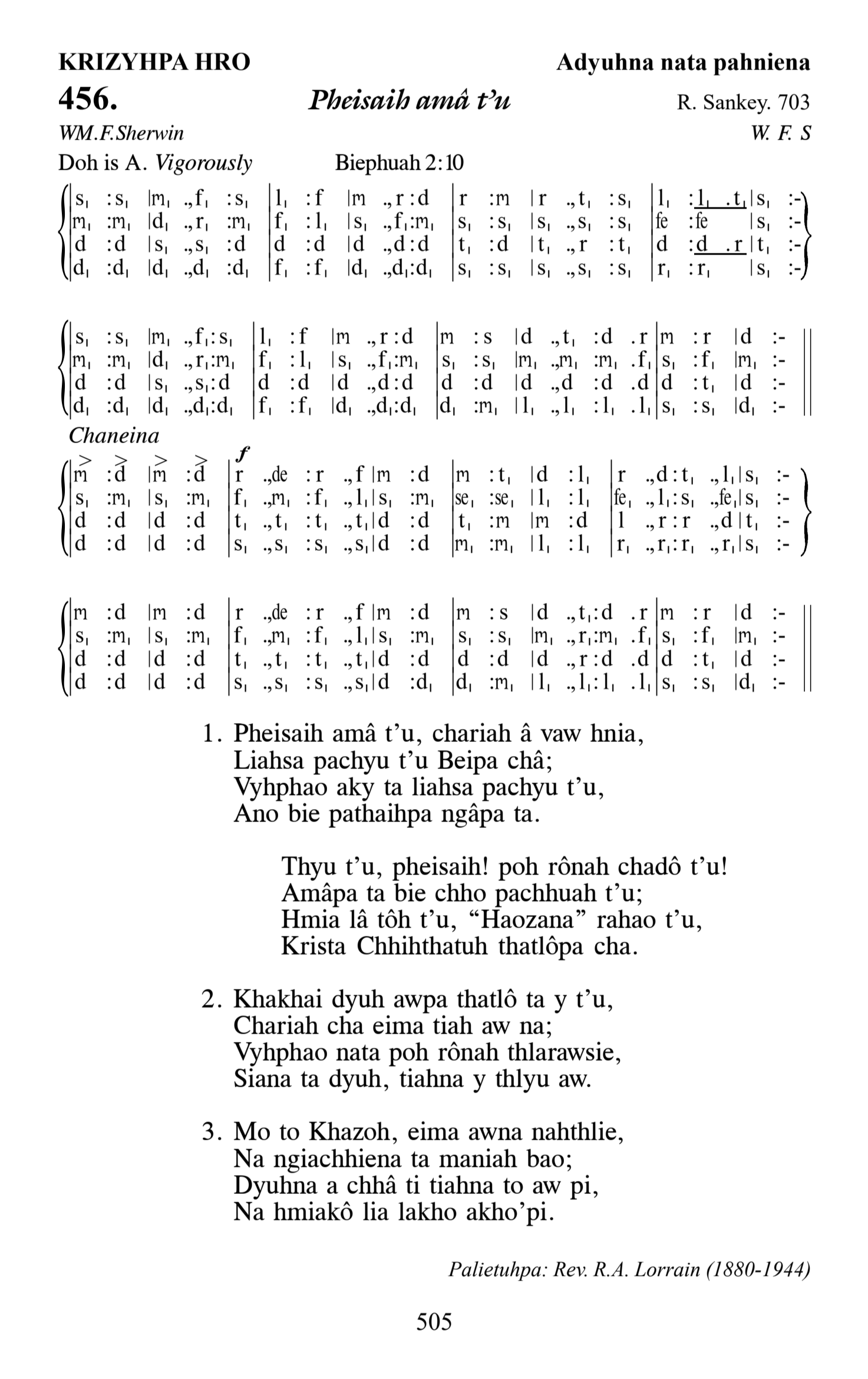 Hymn 456, “Pheisaih amâ t’u”, Edition 13