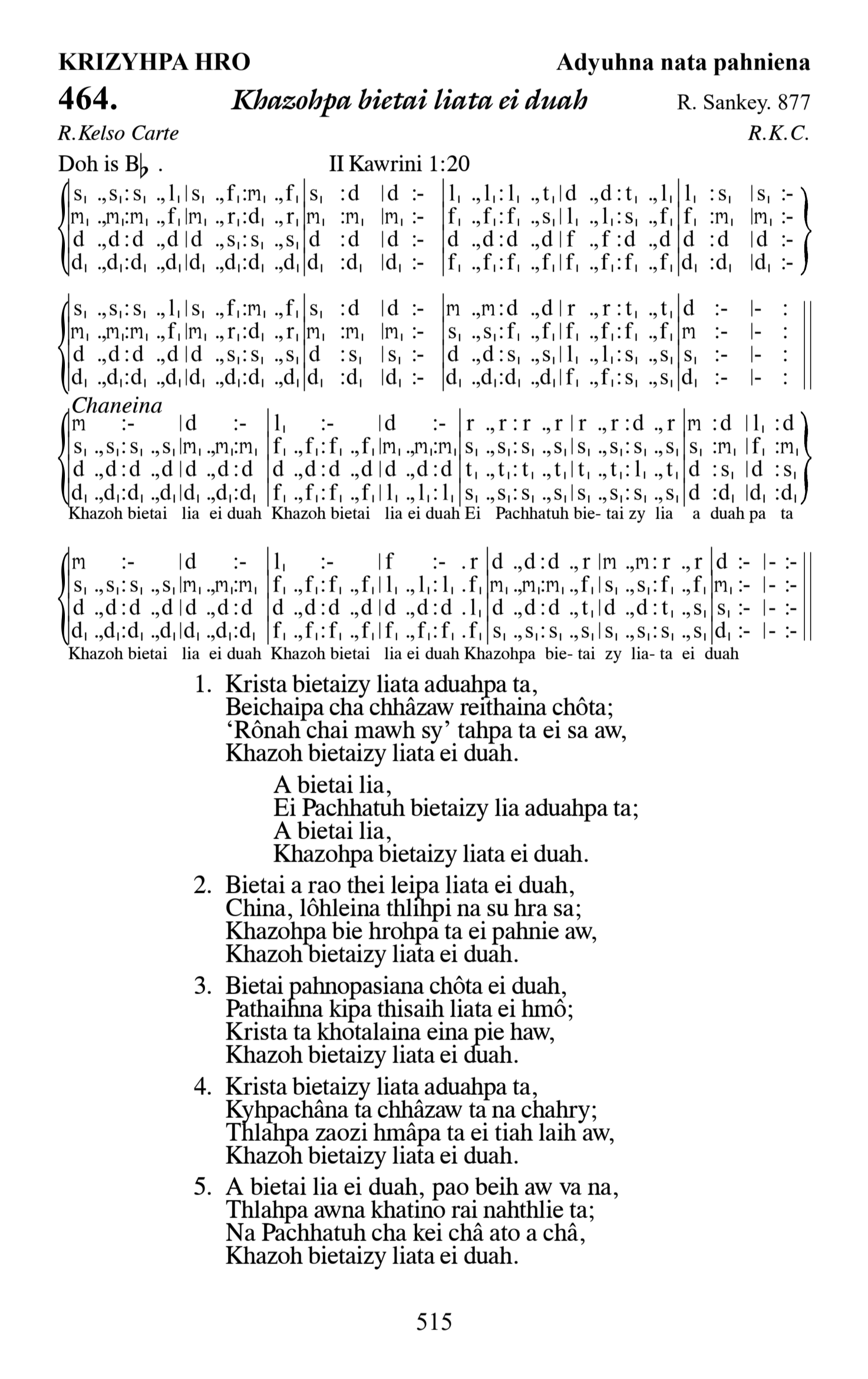 Hymn 464, “Khazohpa bietai liata ei duah”, Edition 13