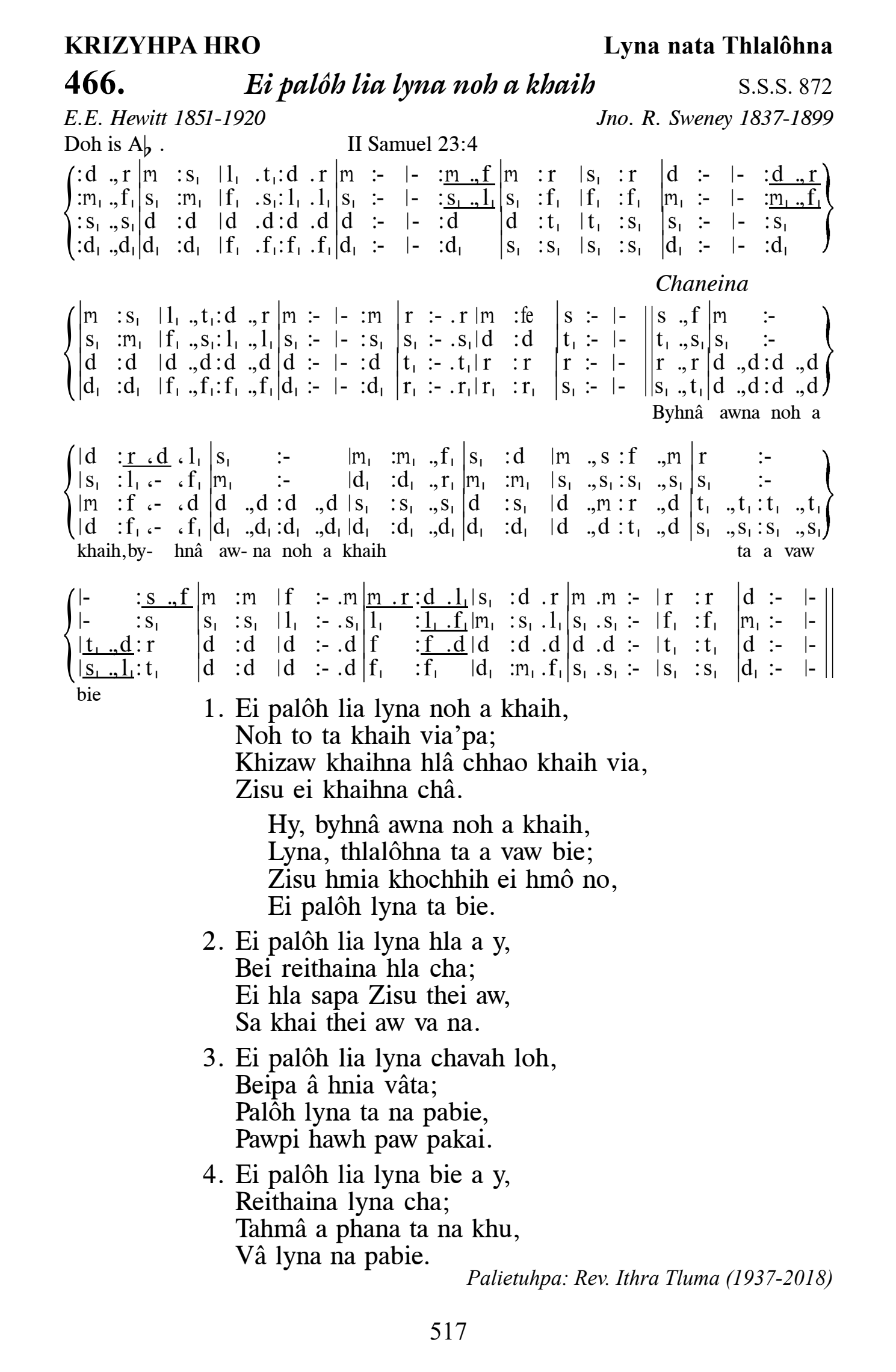 Hymn 466, “Ei palôh lia lyna noh a khaih”, Edition 13