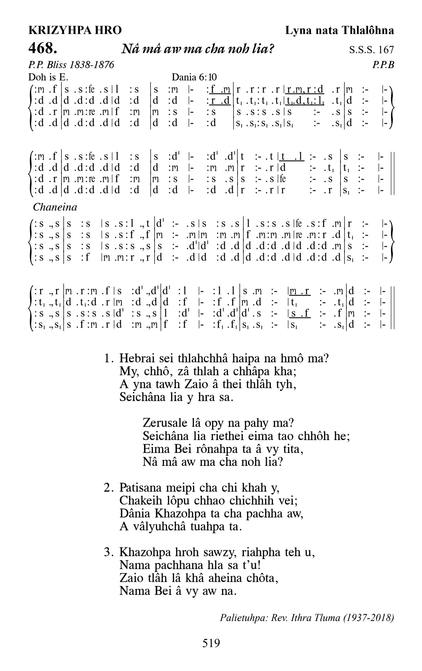 Hymn 468, “Nâ mâ aw ma cha noh lia?”, Edition 13