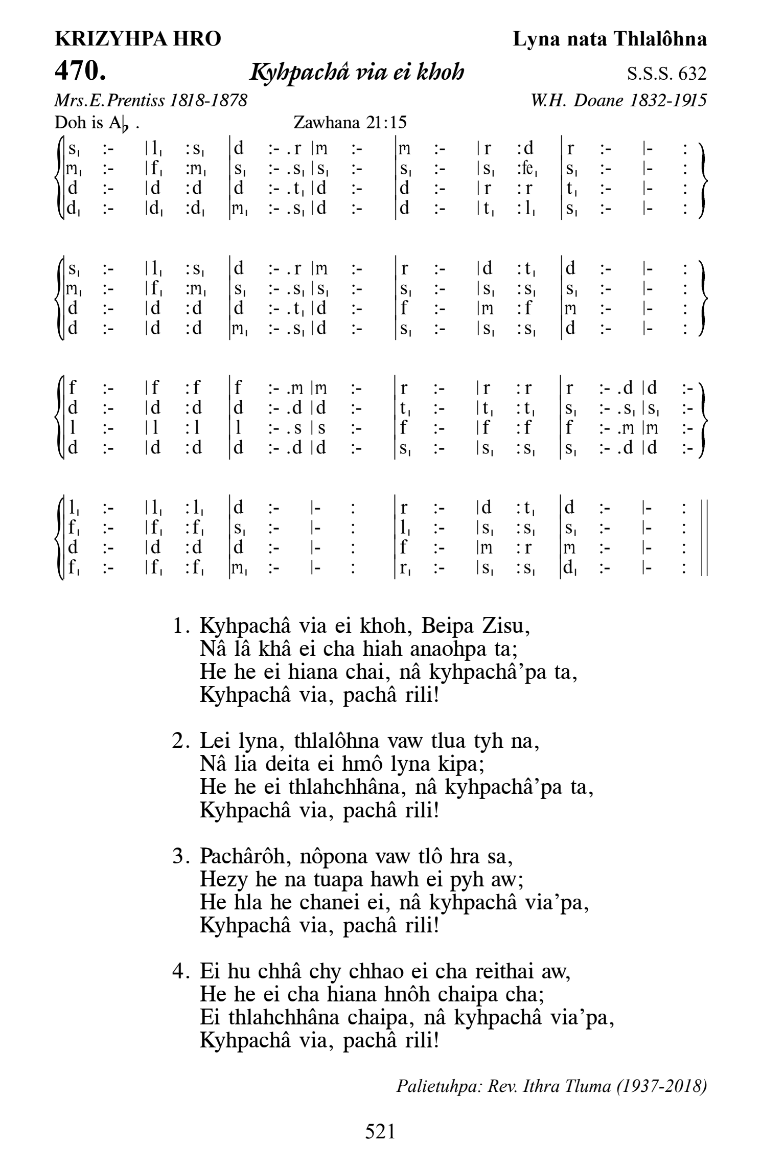 Hymn 470, “Kyhpachâ via ei khoh”, Edition 13