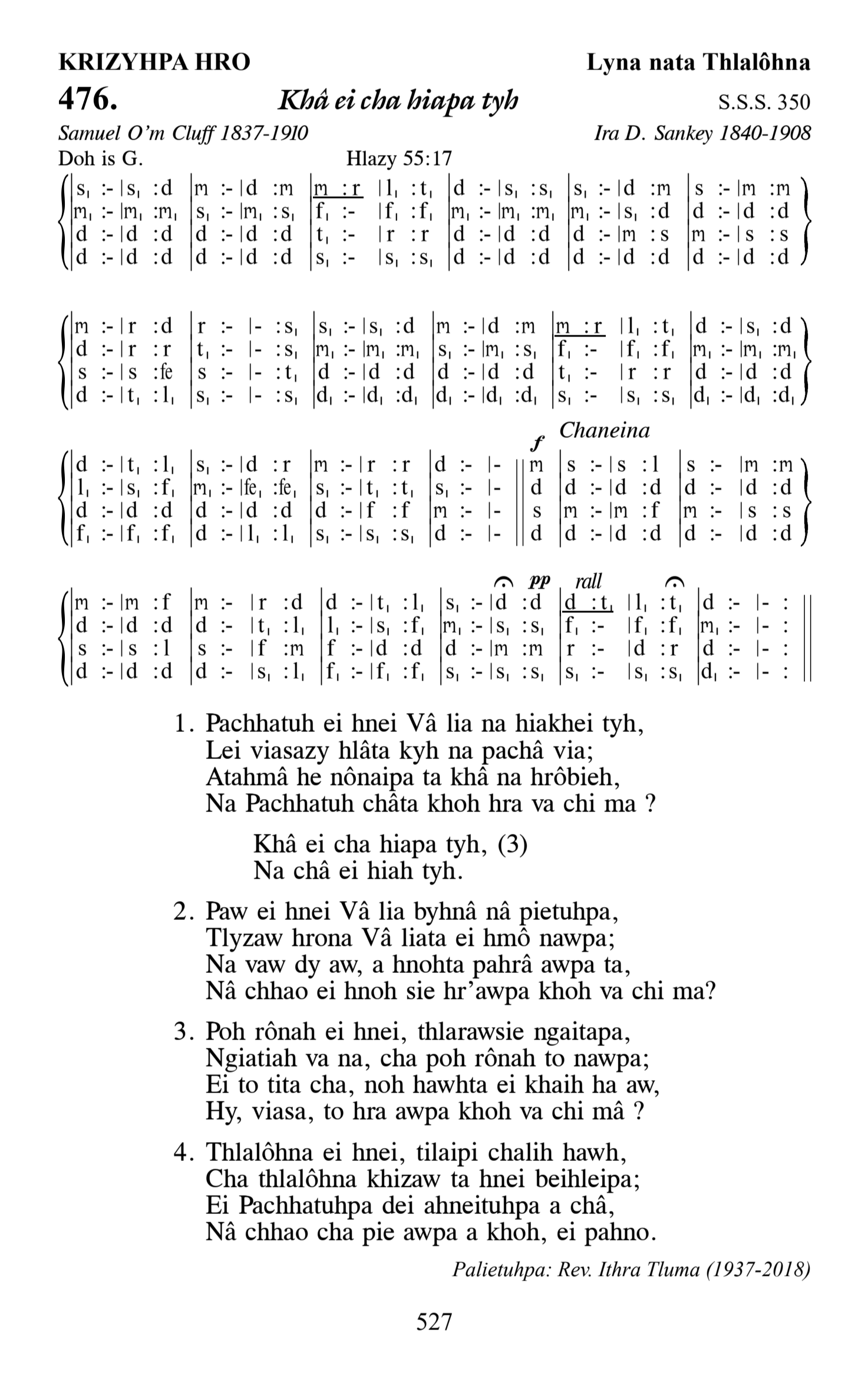 Hymn 476, “Khâ ei cha hiapa tyh”, Edition 13