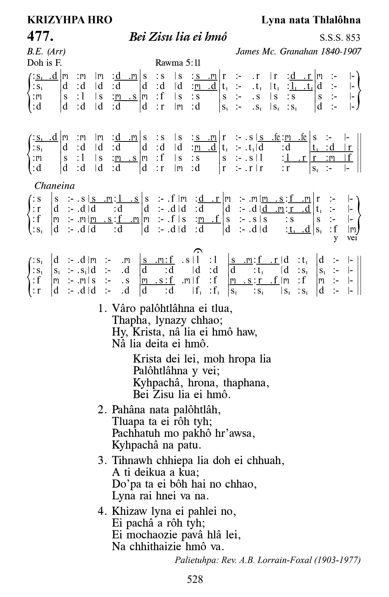 Hymn 477, “Bei Zisu lia ei hmô”, Edition 13