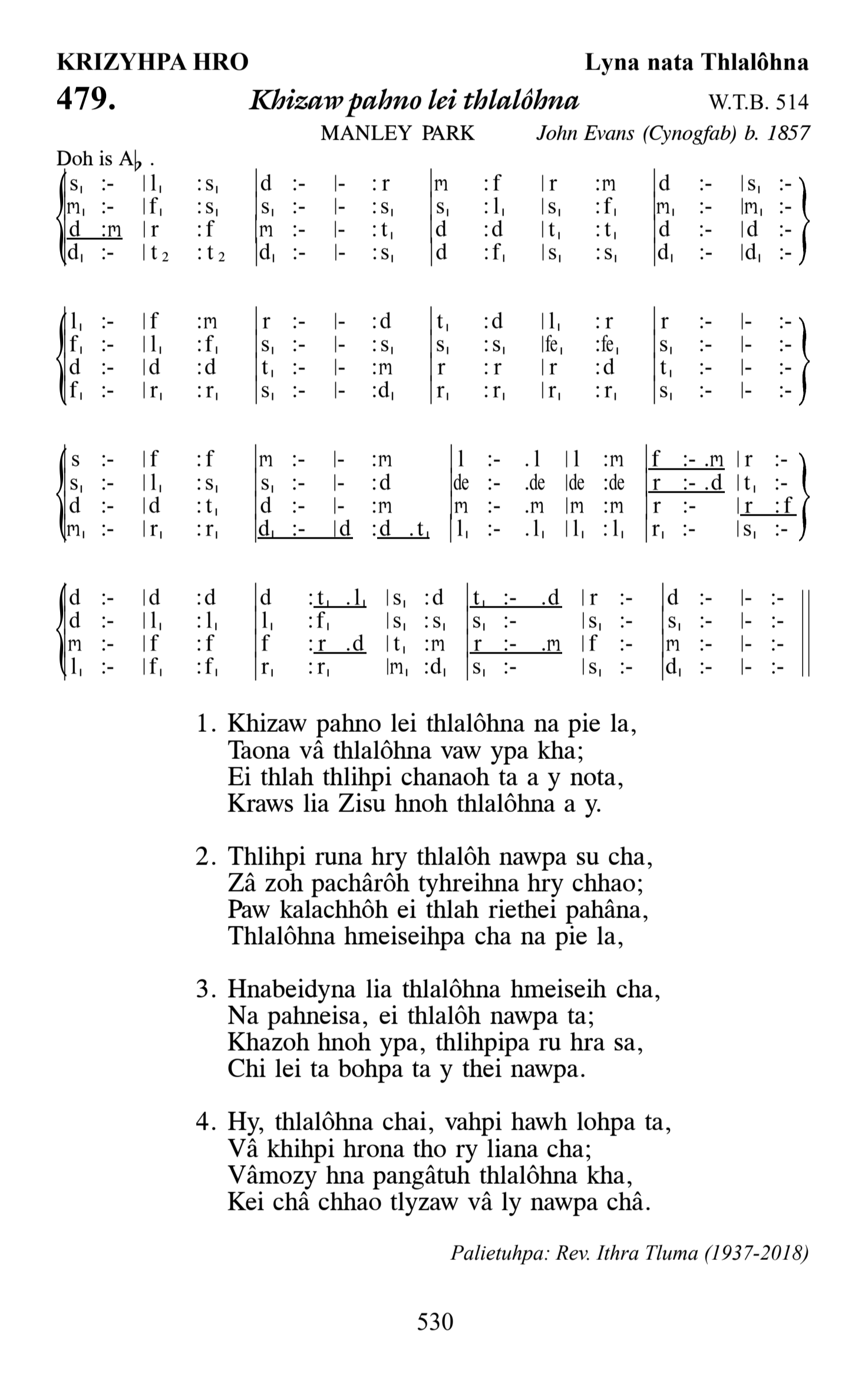 Hymn 479, “Khizaw pahno lei thlalôhna”, Edition 13