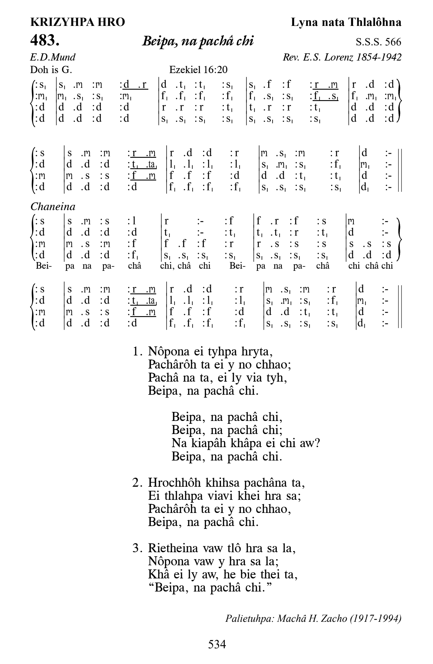 Hymn 483, “Beipa, na pachâ chi”, Edition 13