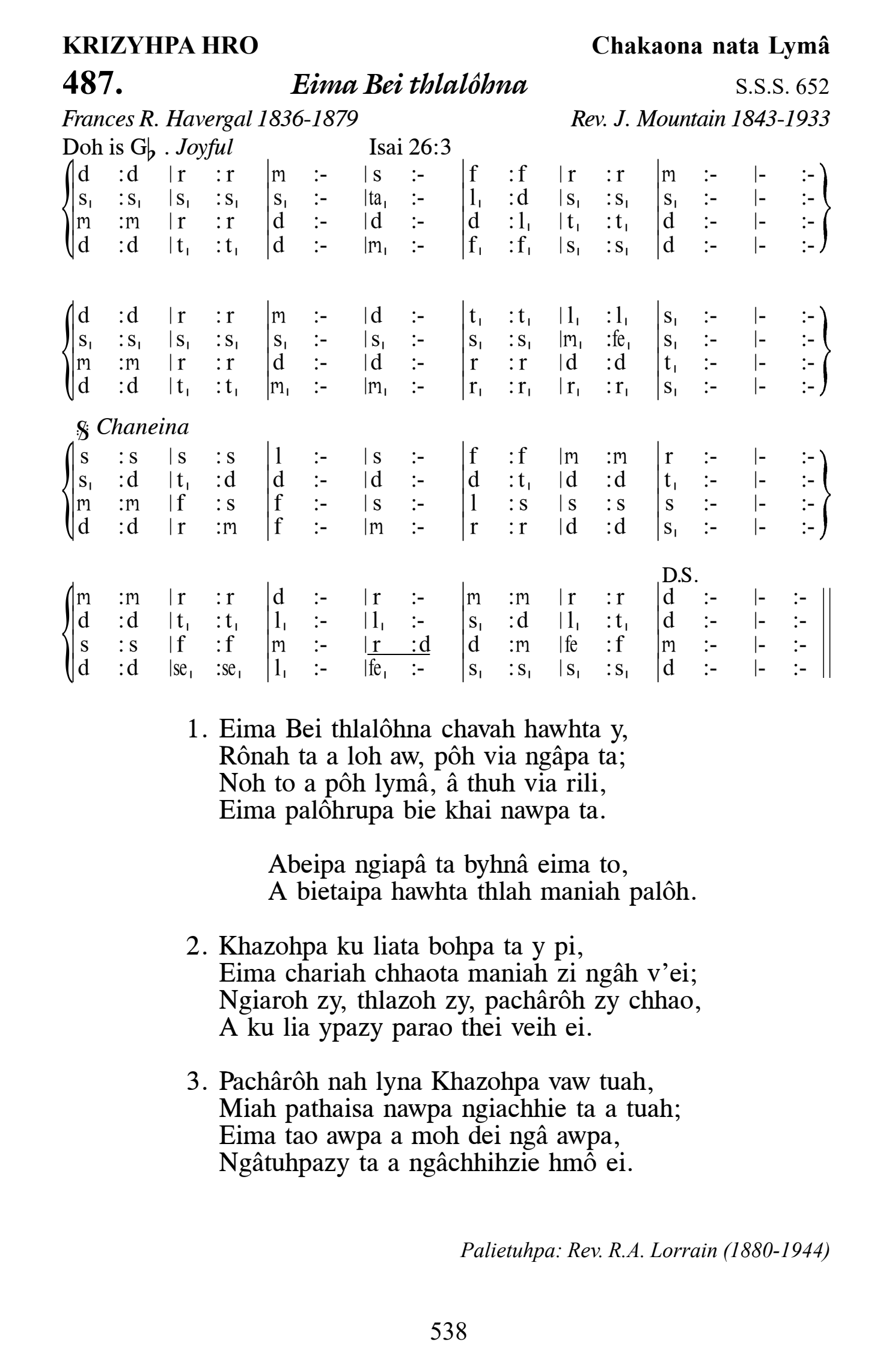 Hymn 487, “Eima Bei thlalôhna”, Edition 13