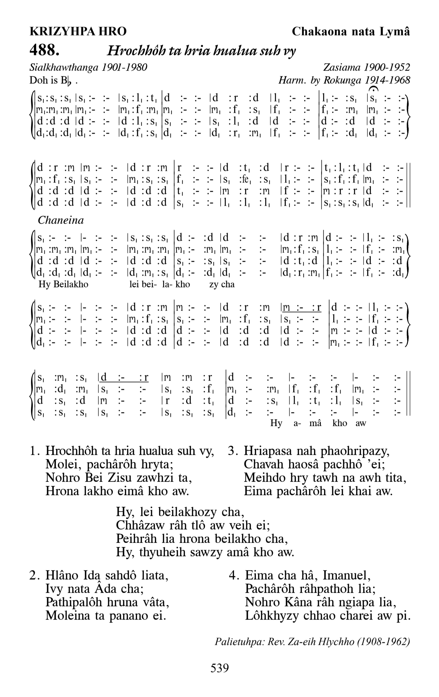 Hymn 488, “Hrochhôh ta hria hualua suh vy”, Edition 13