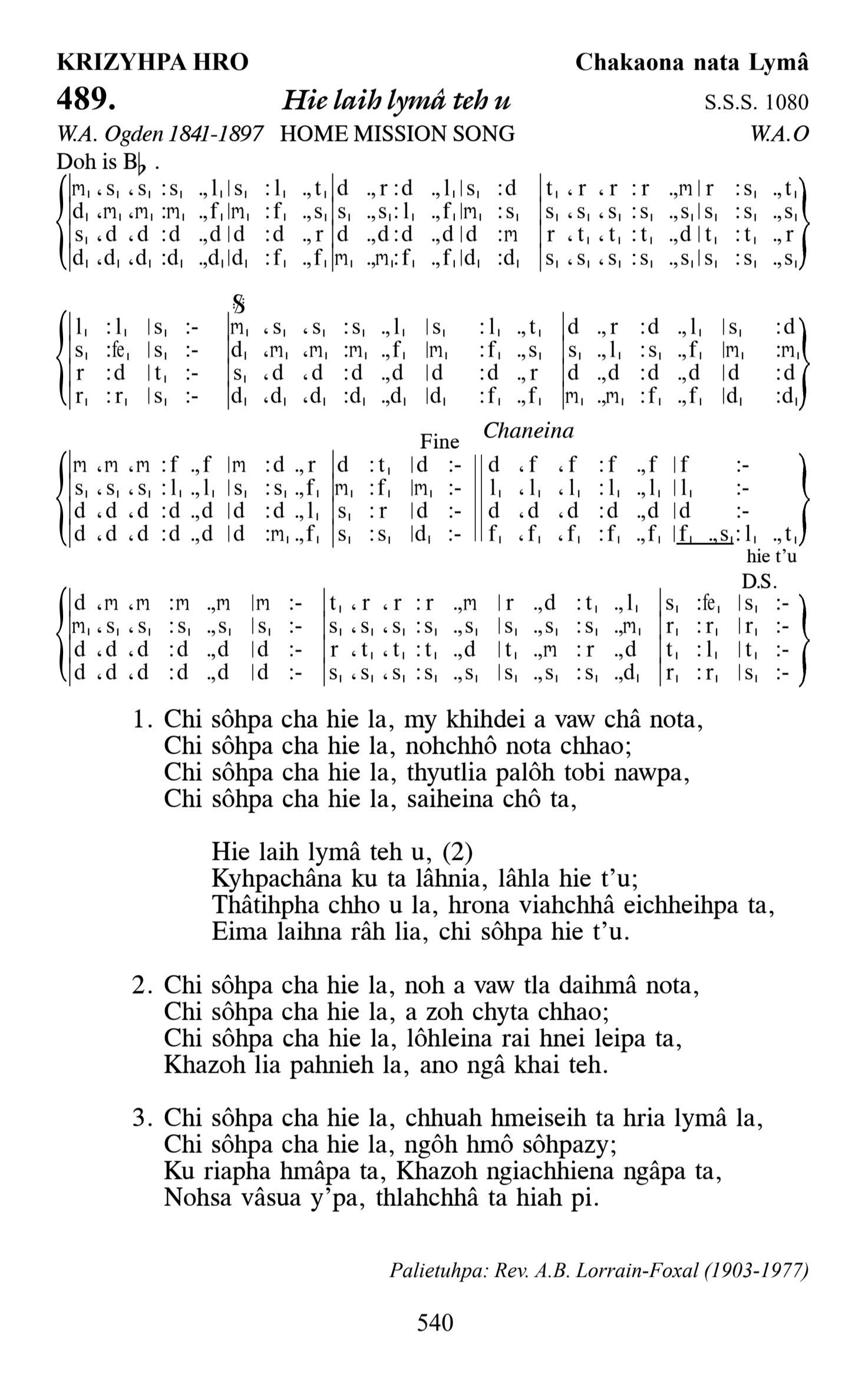 Hymn 489, “Hie laih lymâ teh u”, Edition 13