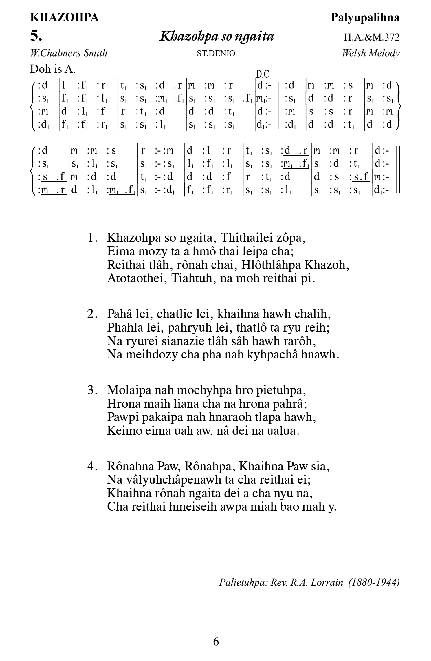 Hymn 5, “Khazohpa so ngaita”, Edition 13