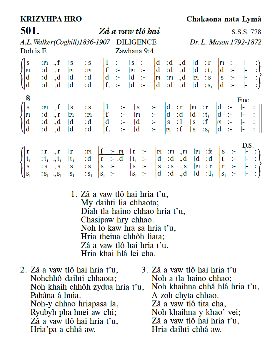 Hymn 501, “Zâ a vaw tlô hai”, Edition 13