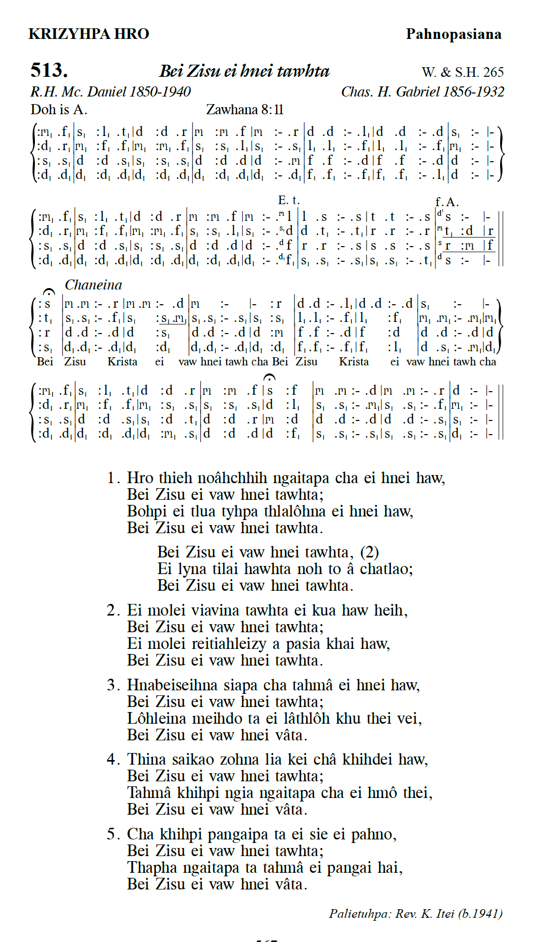 Hymn 513, “Bei Zisu ei hnei tawhta”, Edition 13