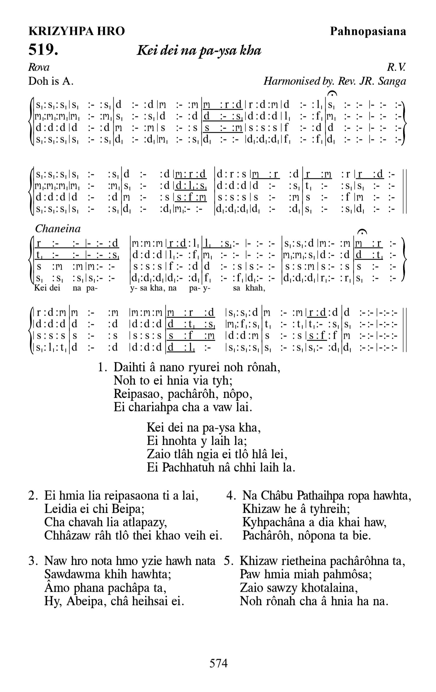 Hymn 519, “Kei dei na pa-ysa kha”, Edition 13