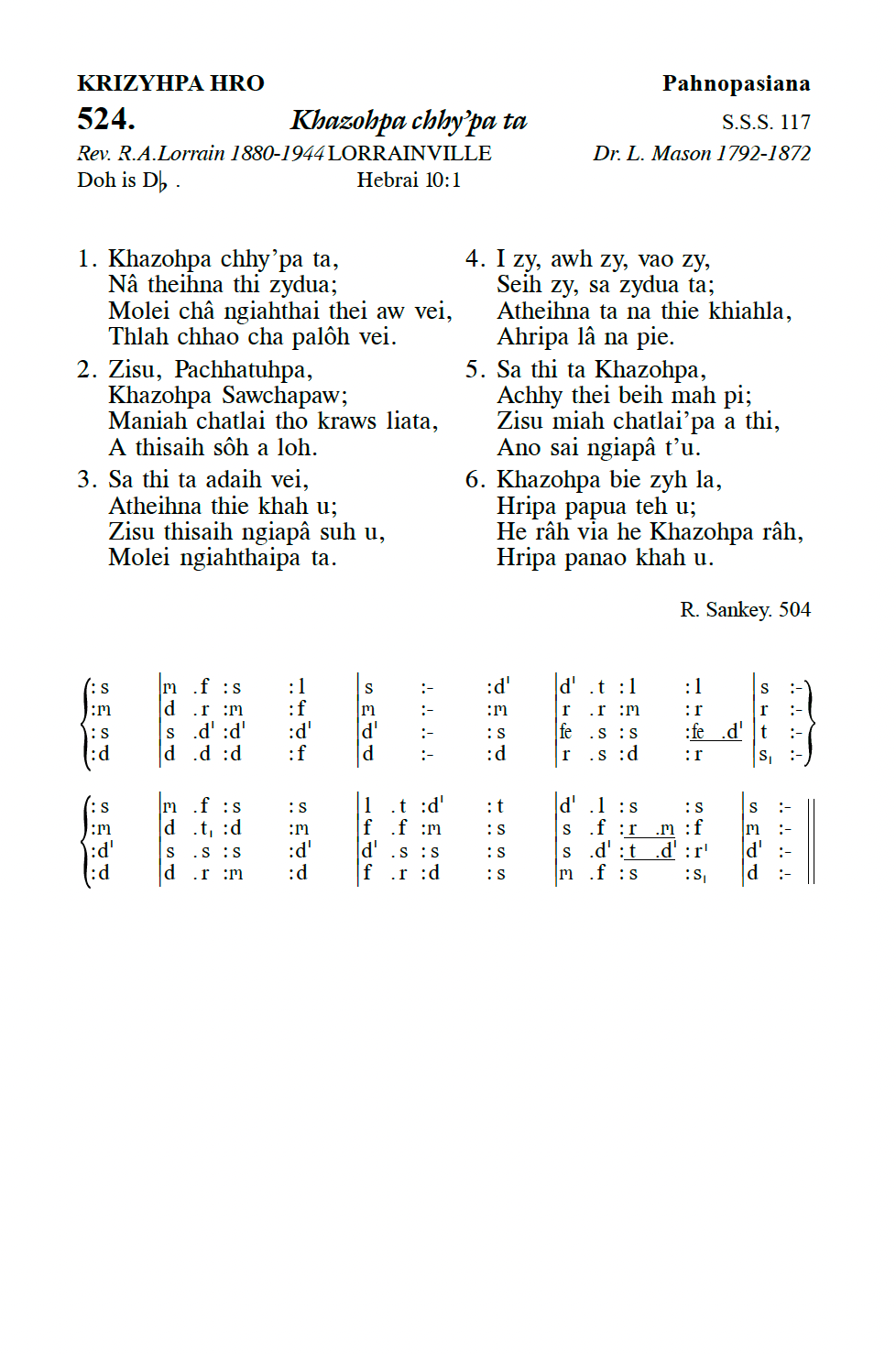 Hymn 524, “Khazohpa chhy'pa ta”, Edition 13