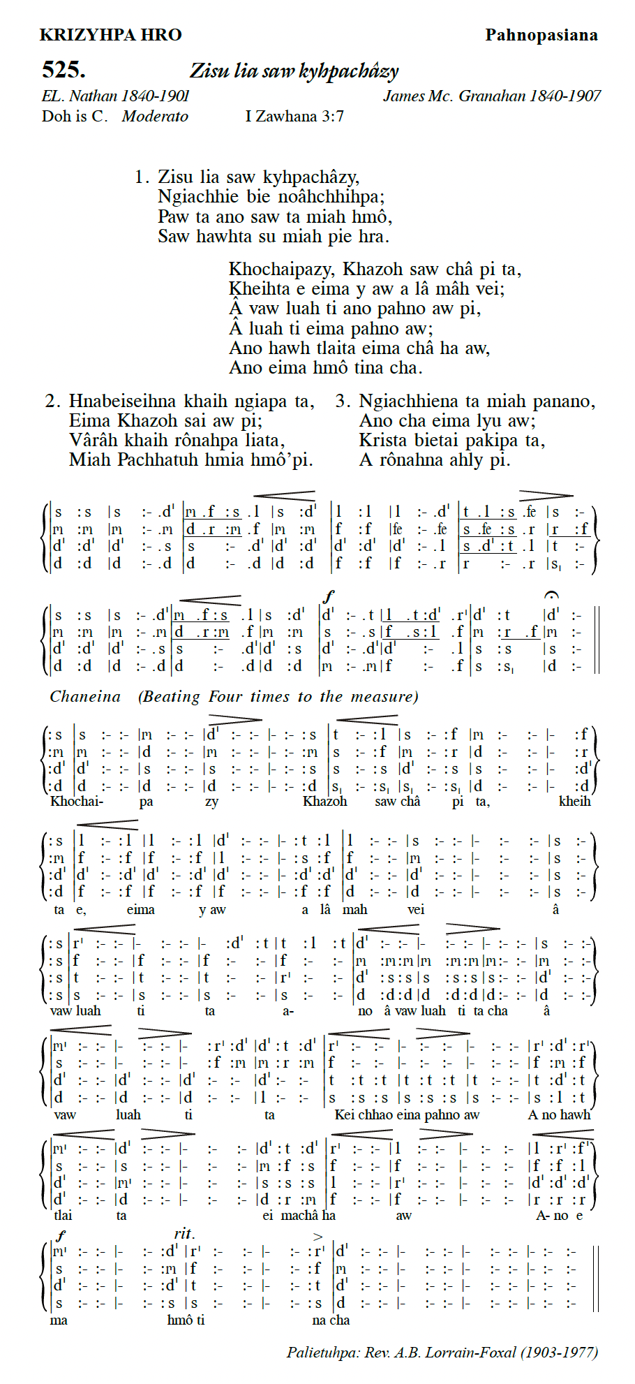 Hymn 525, “Zisu lia saw kyhpachâzy”, Edition 13