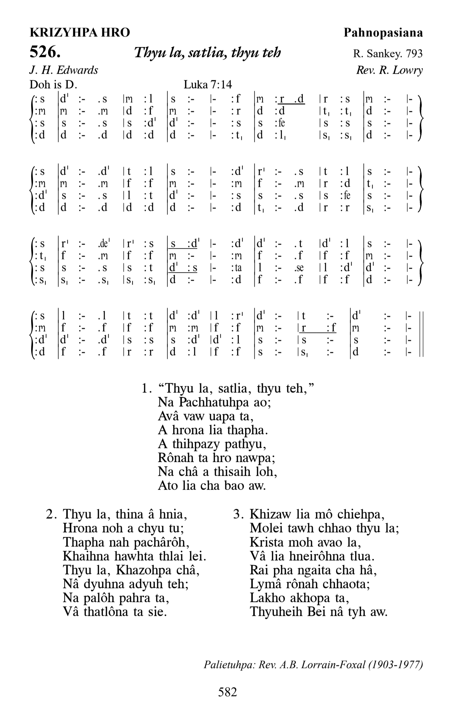 Hymn 526, “Thyu la, satlia, thyu teh”, Edition 13