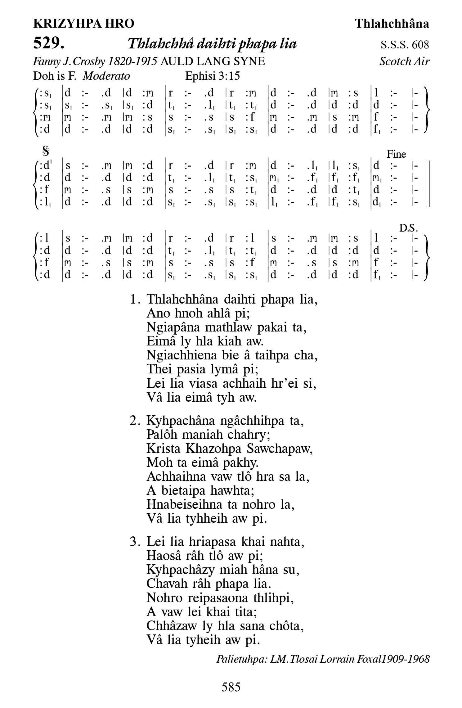 Hymn 529, “Thlahchhâ daihti phapa lia”, Edition 13