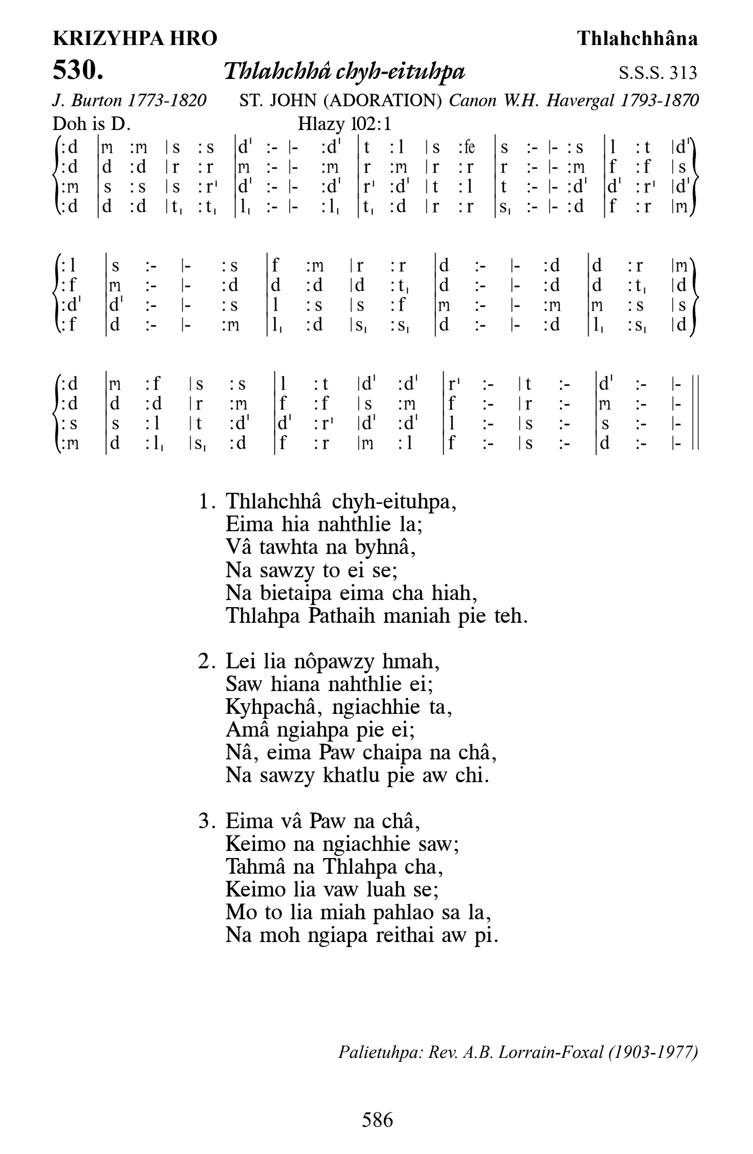 Hymn 530, “Thlahchhâ chyh-eituhpa”, Edition 13