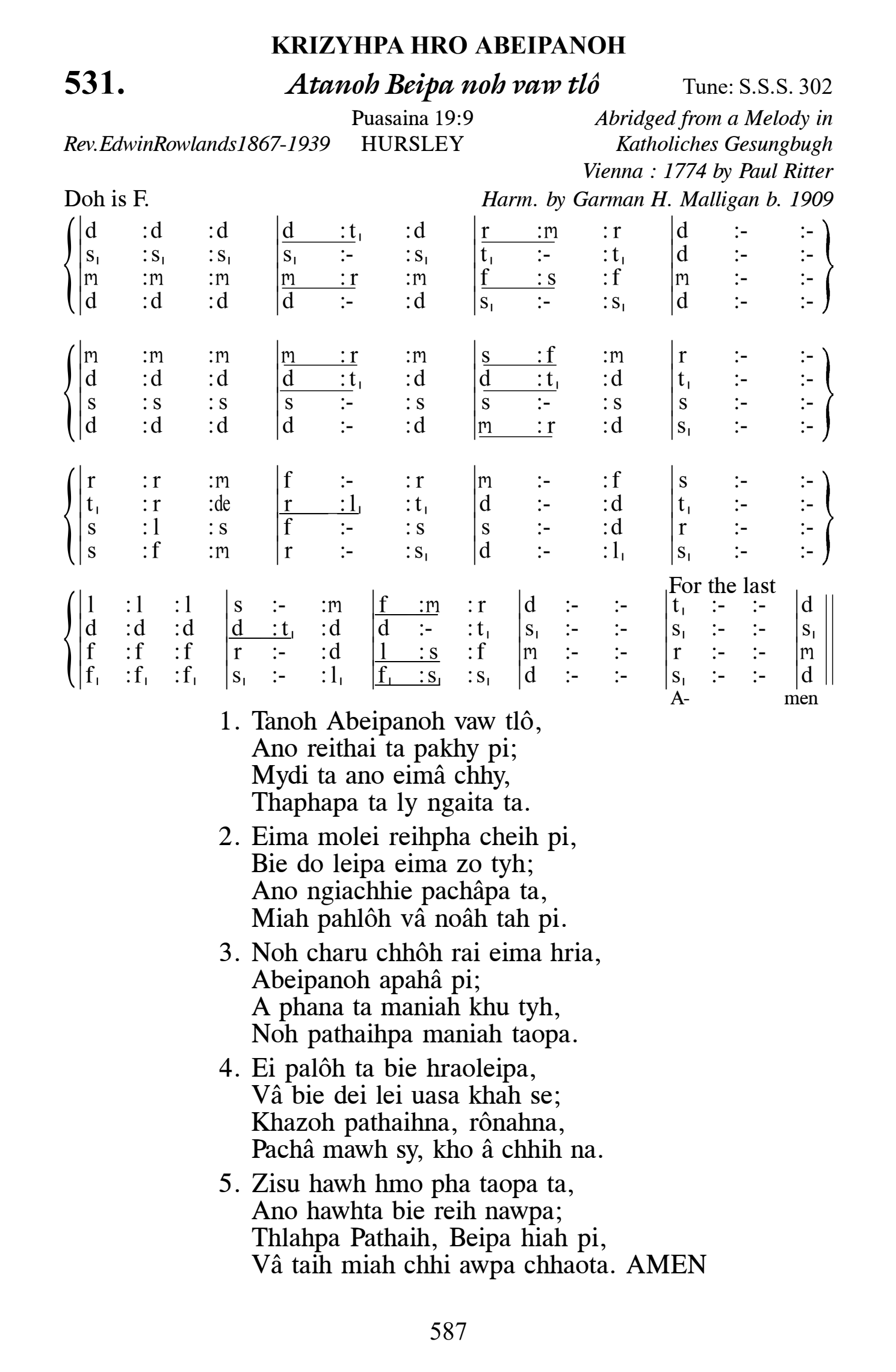 Hymn 531, “Atanoh Beipa noh vaw tlô”, Edition 13