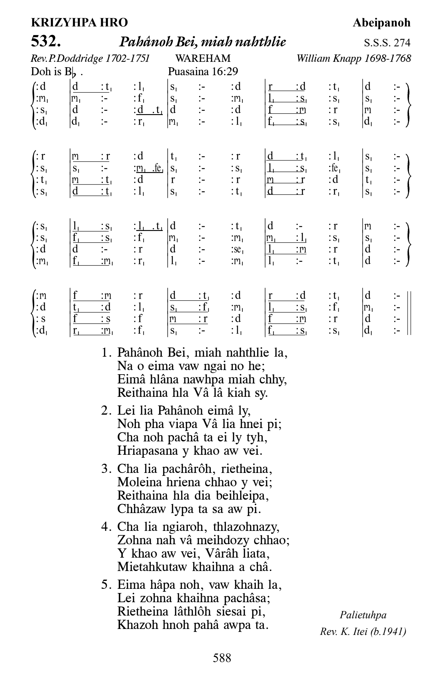Hymn 532, “Pahânoh Bei, miah nahthlie”, Edition 13