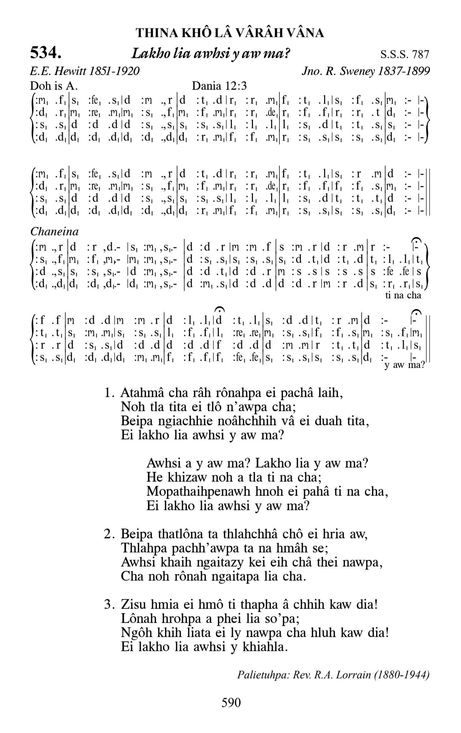 Hymn 534, “Lakho lia awhsi y aw ma?”, Edition 13