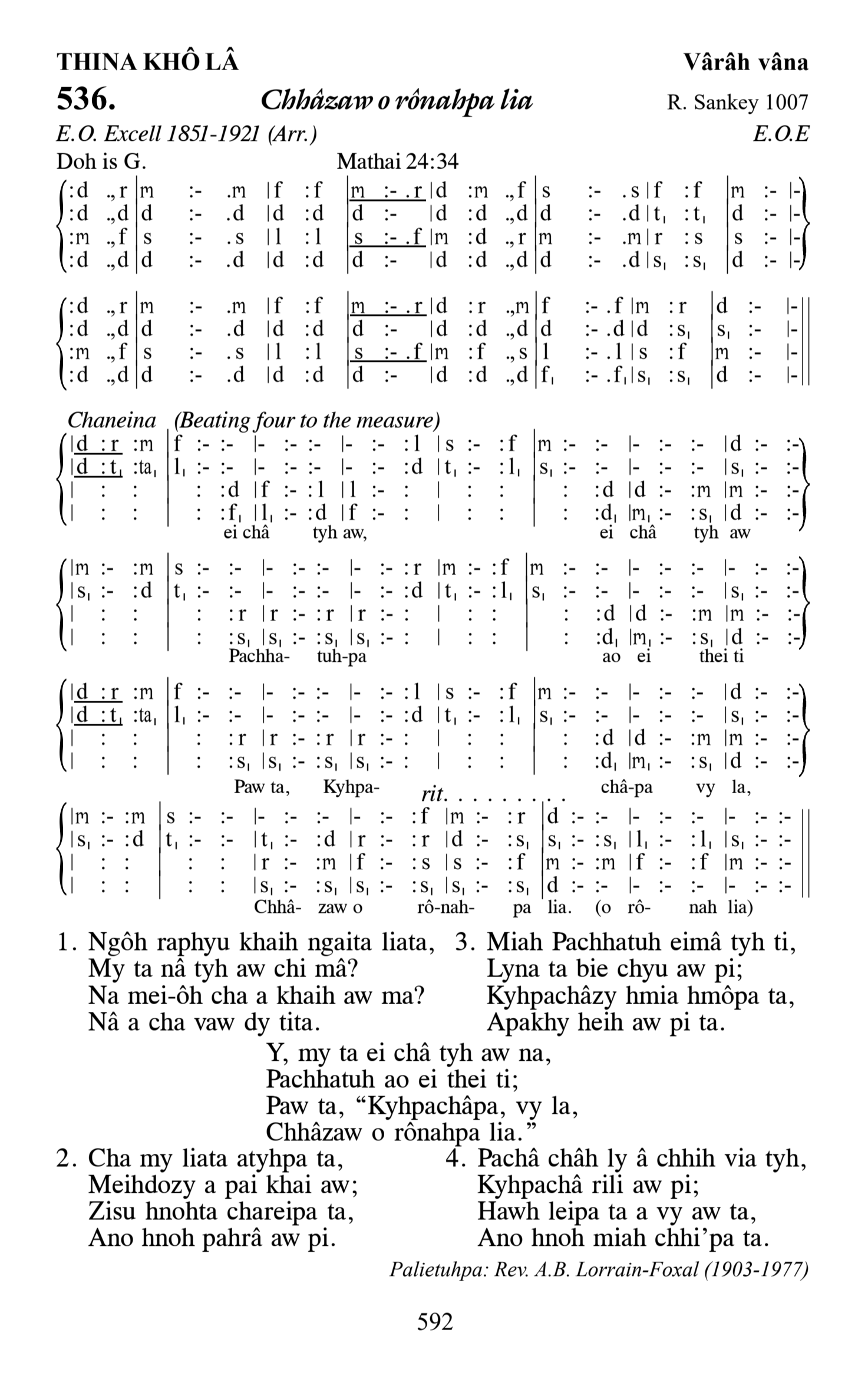 Hymn 536, “Chhâzaw o rônahpa lia”, Edition 13