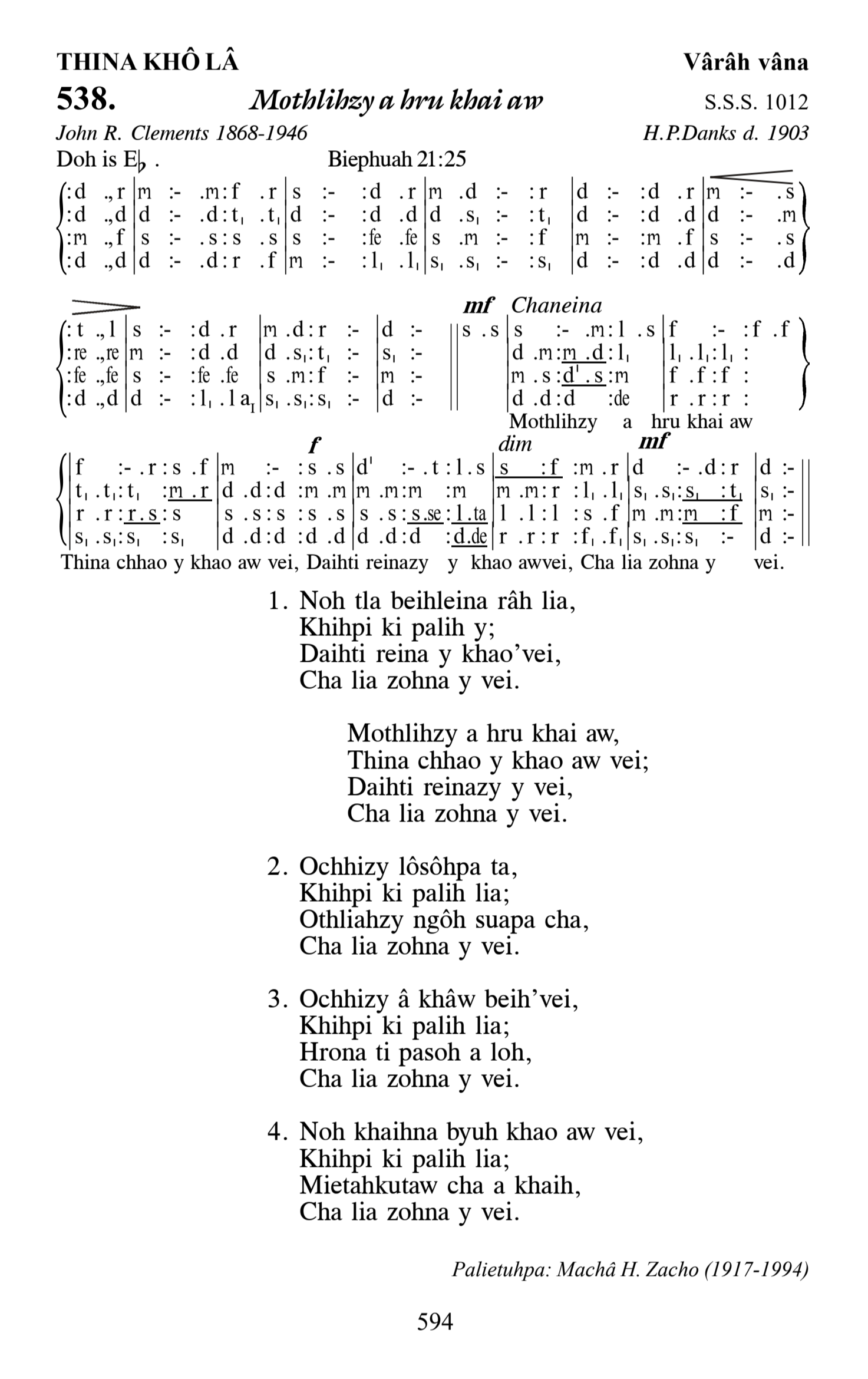 Hymn 538, “Mothlihzy a hru khai aw”, Edition 13