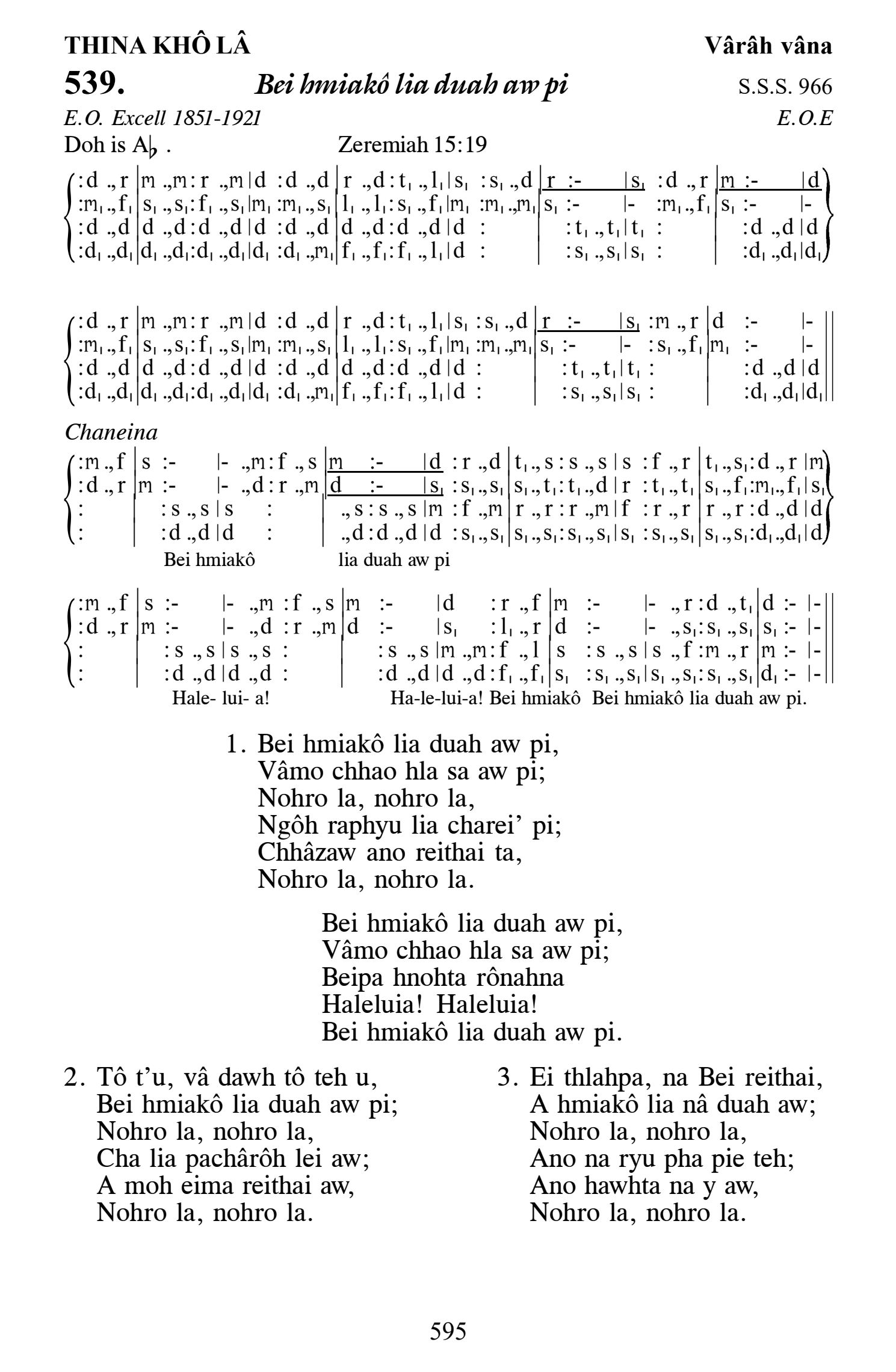 Hymn 539, “Bei hmiakô lia duah aw pi”, Edition 13