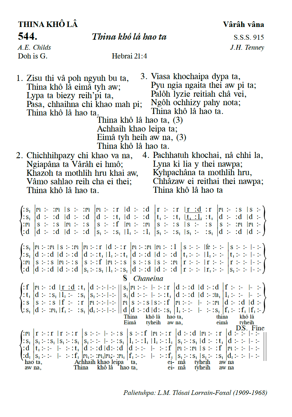 Hymn 544, “Thina khô lâ hao ta”, Edition 13
