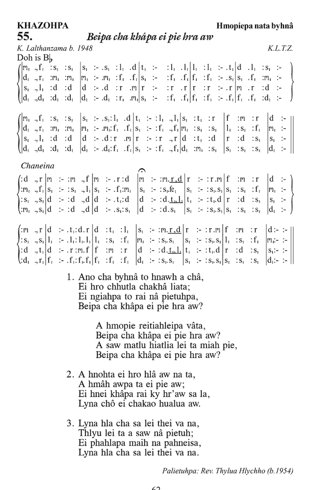 Hymn 55, “Beipa cha khâpa ei pie hra aw”, Edition 13