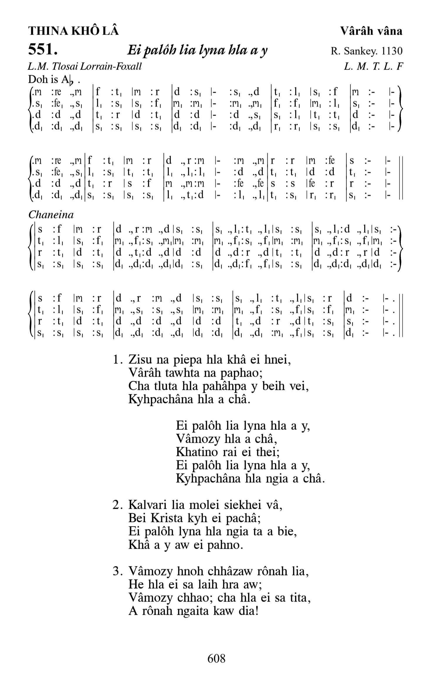 Hymn 551, “Ei palôh lia lyna hla a y”, Edition 13
