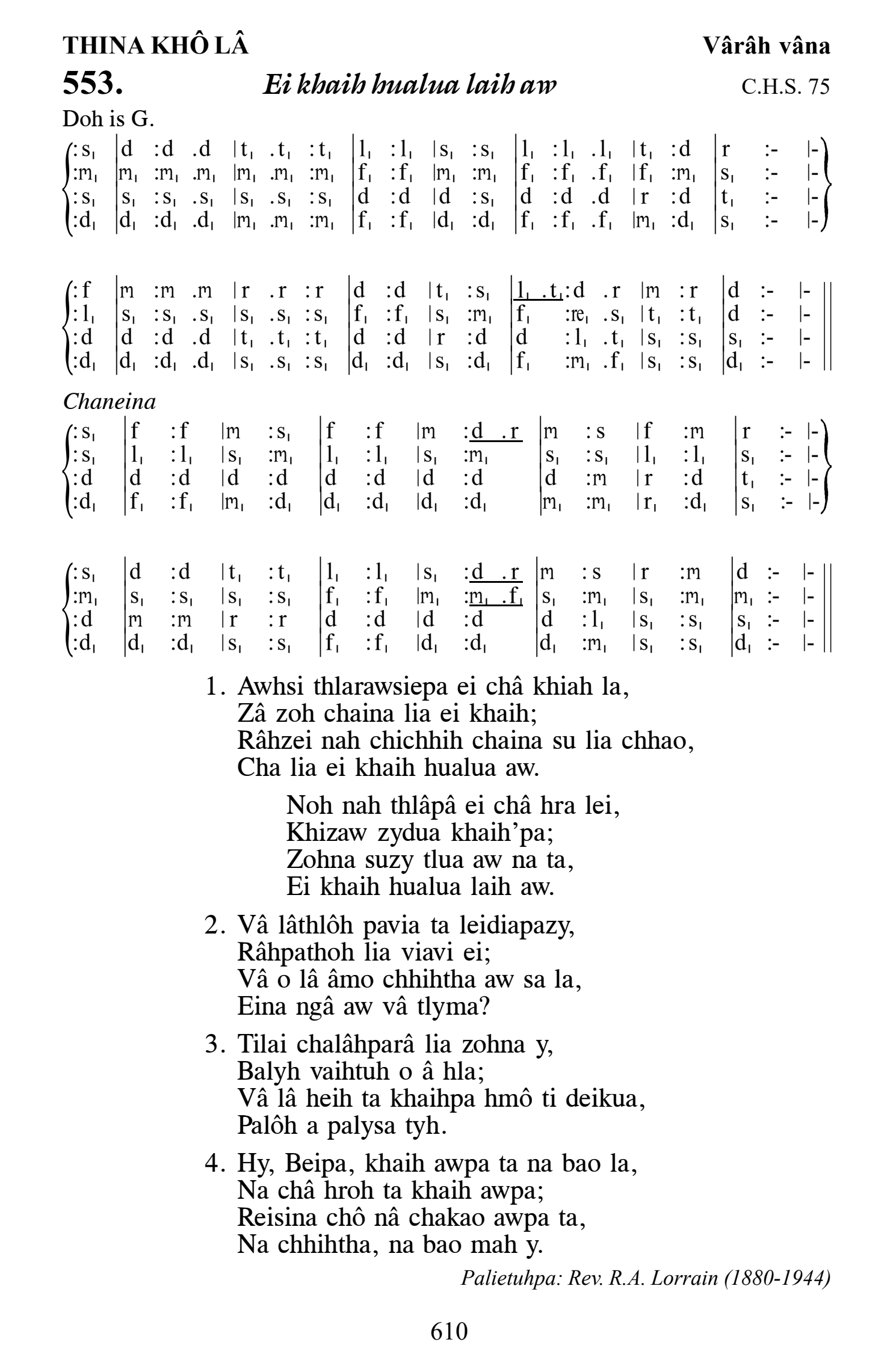 Hymn 553, “Ei khaih hualua laih aw”, Edition 13