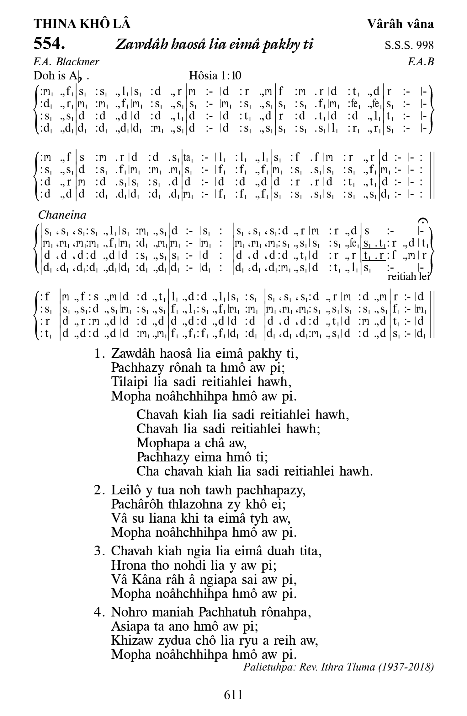 Hymn 554, “Zawdâh haosâ lia eimâ pakhy ti”, Edition 13