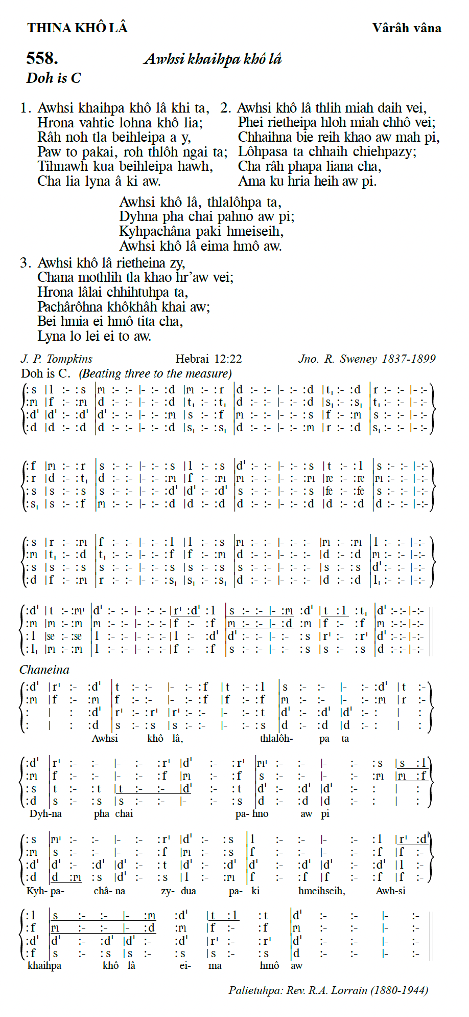 Hymn 558, “Awhsi khaihpa khô lâ”, Edition 13