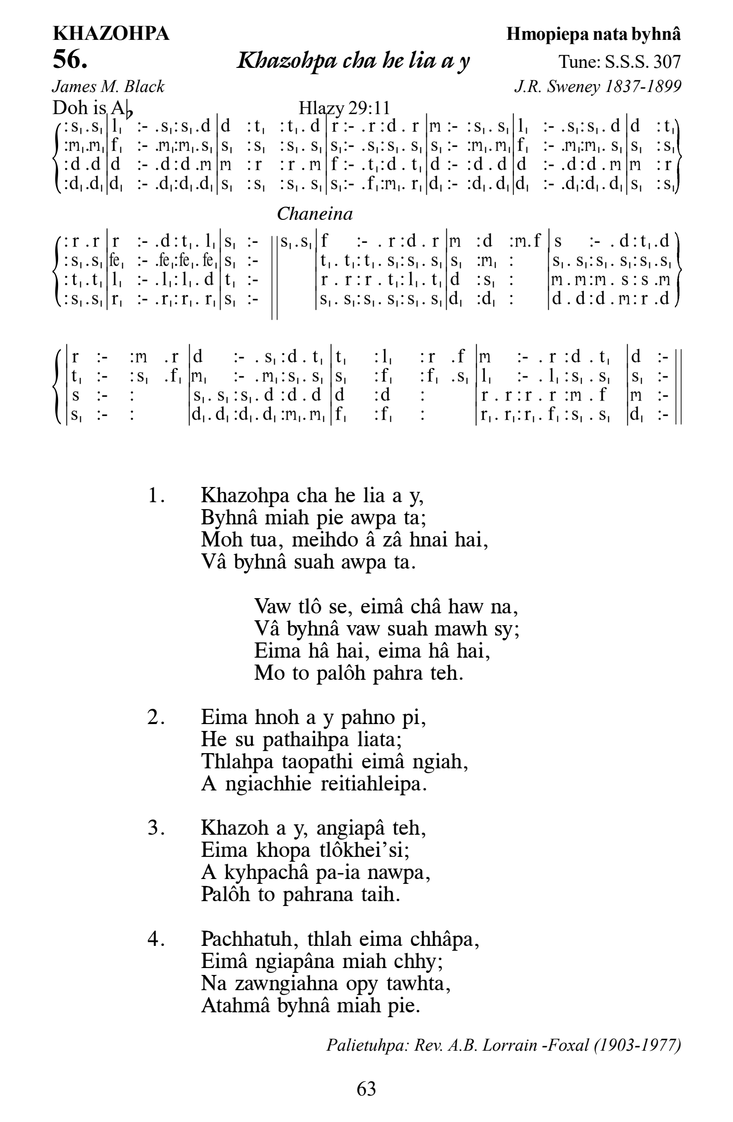 Hymn 56, “Khazohpa cha he lia a y”, Edition 13