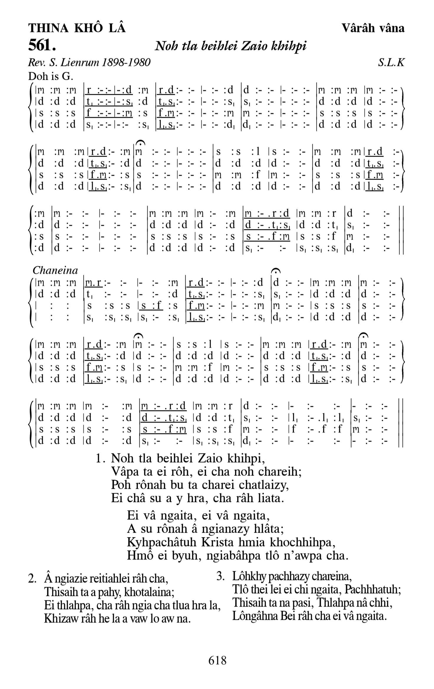 Hymn 561, “Noh tla beihlei Zaio khihpi”, Edition 13