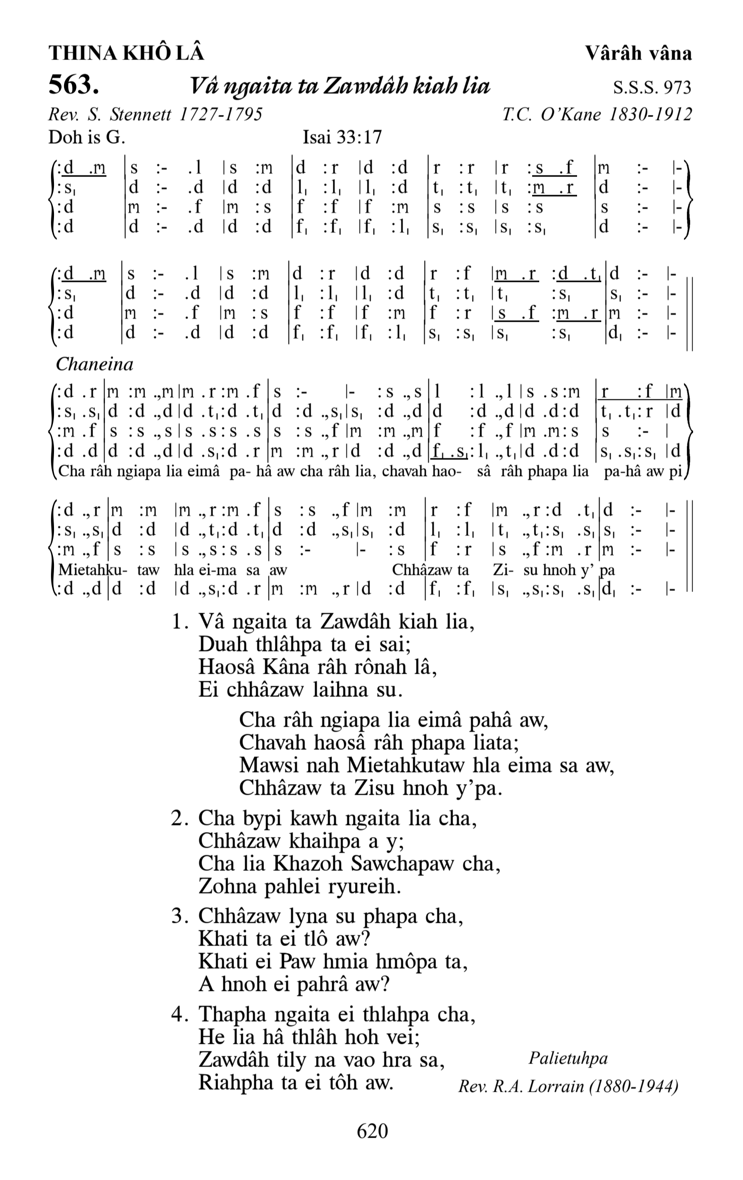 Hymn 563, “Vâ ngaita ta Zawdâh kiah lia”, Edition 13