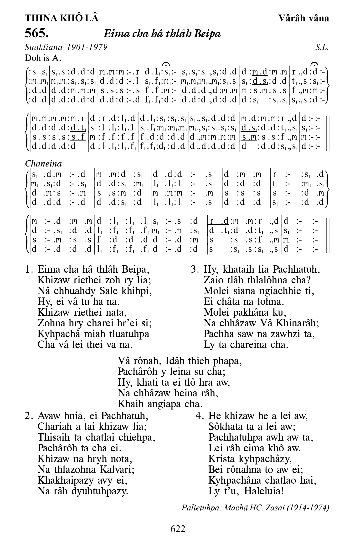 Hymn 565, “Eima cha hâ thlâh Beipa”, Edition 13