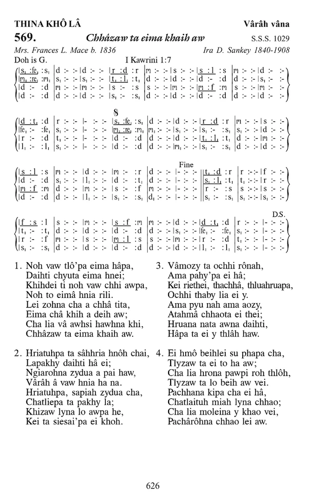 Hymn 569, “Chhâzaw ta eima khaih aw”, Edition 13