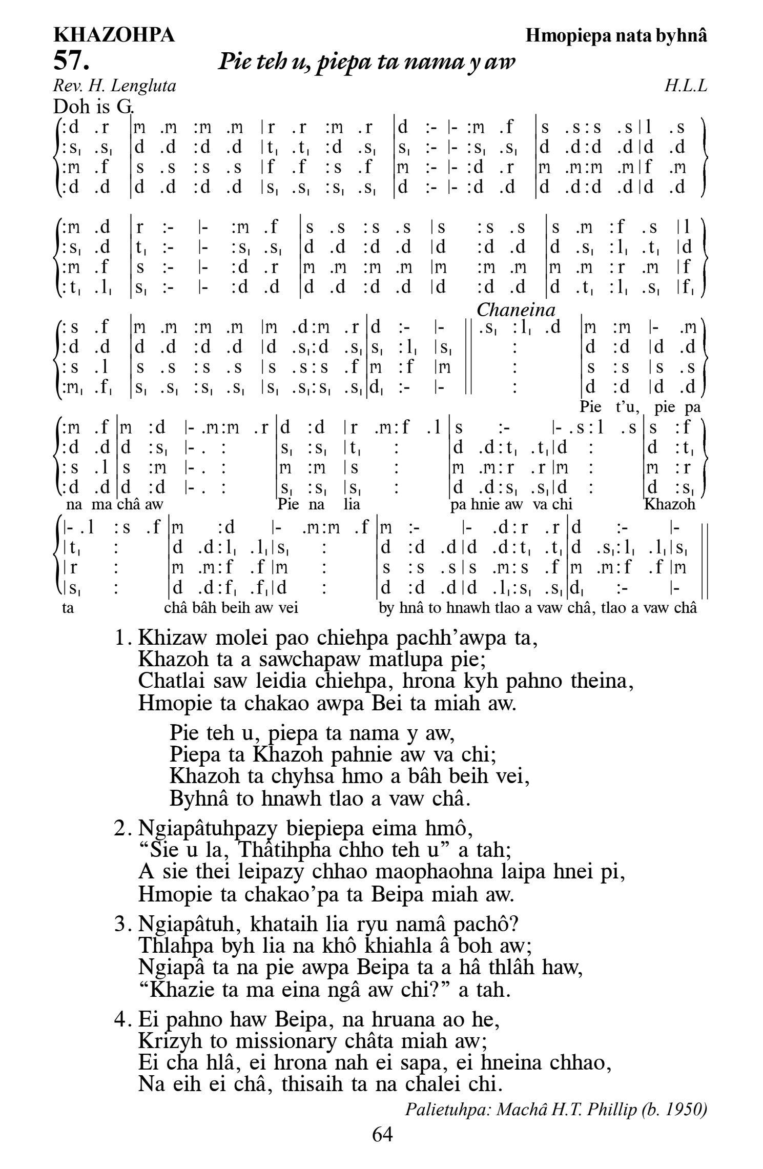 Hymn 57, “Pie teh u, piepa ta nama y aw”, Edition 13