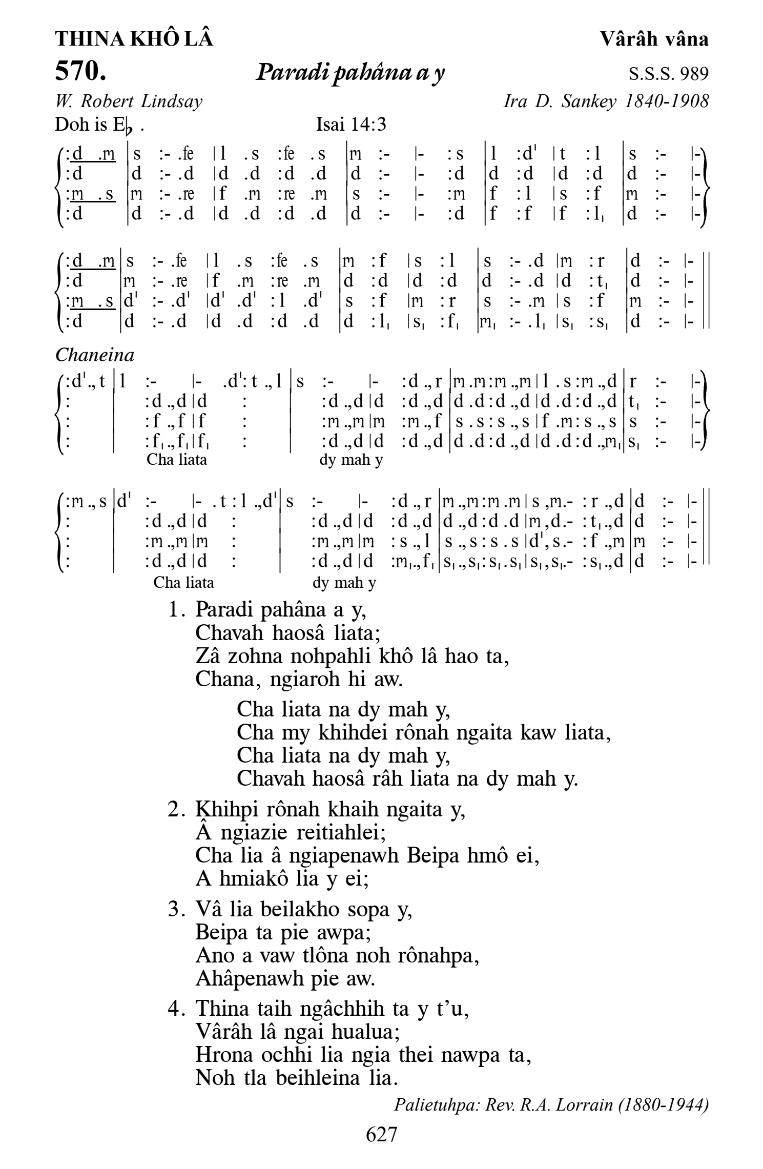 Hymn 570, “Paradi pahâna a y”, Edition 13