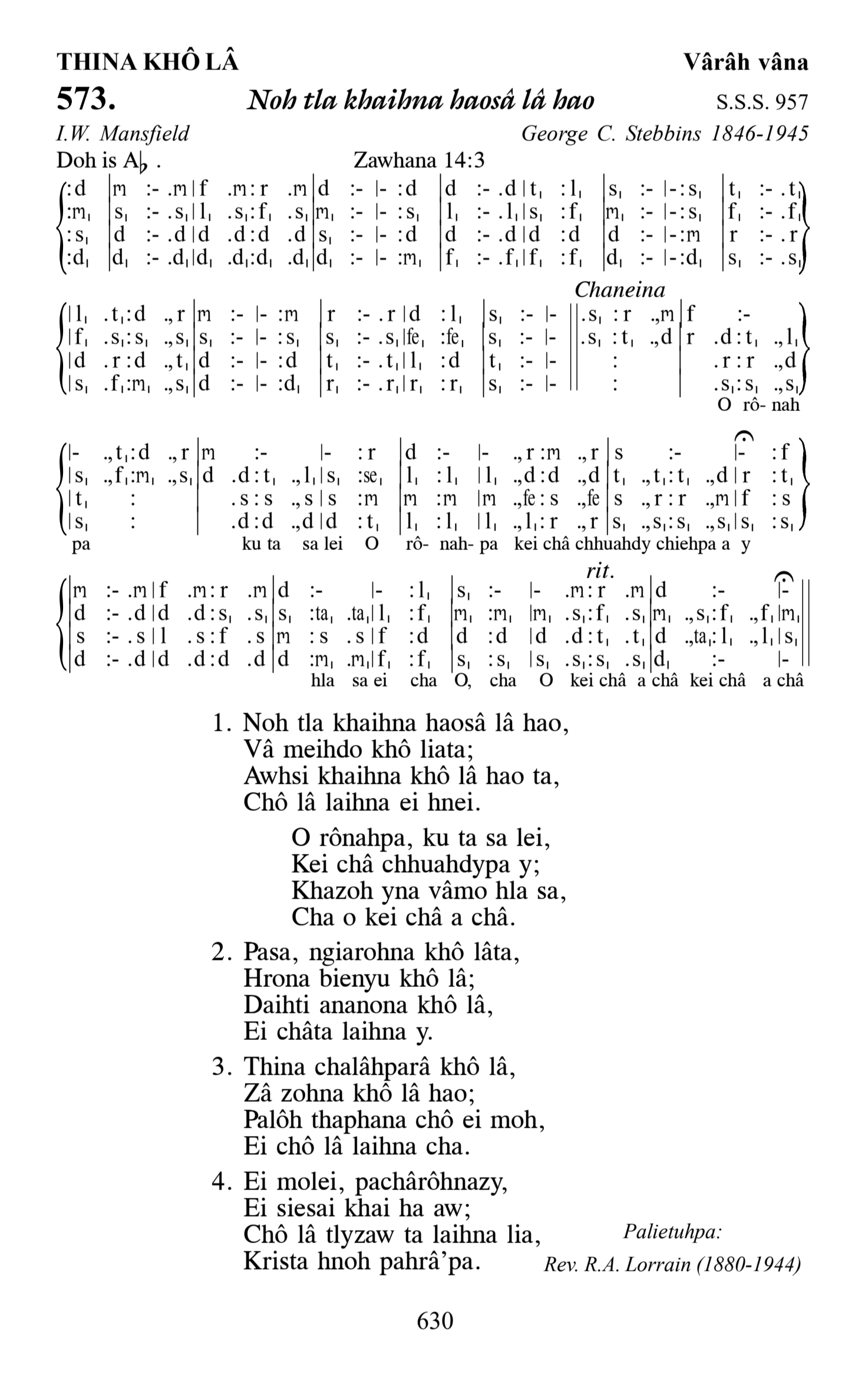 Hymn 573, “Noh tla khaihna haosâ lâ hao”, Edition 13