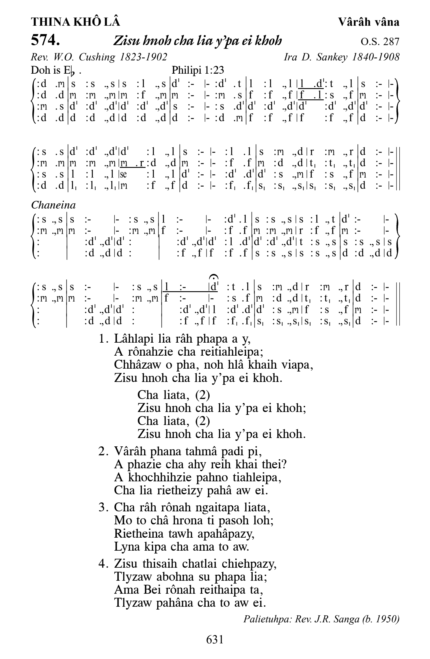 Hymn 574, “Zisu hnoh cha lia y'pa ei khoh”, Edition 13