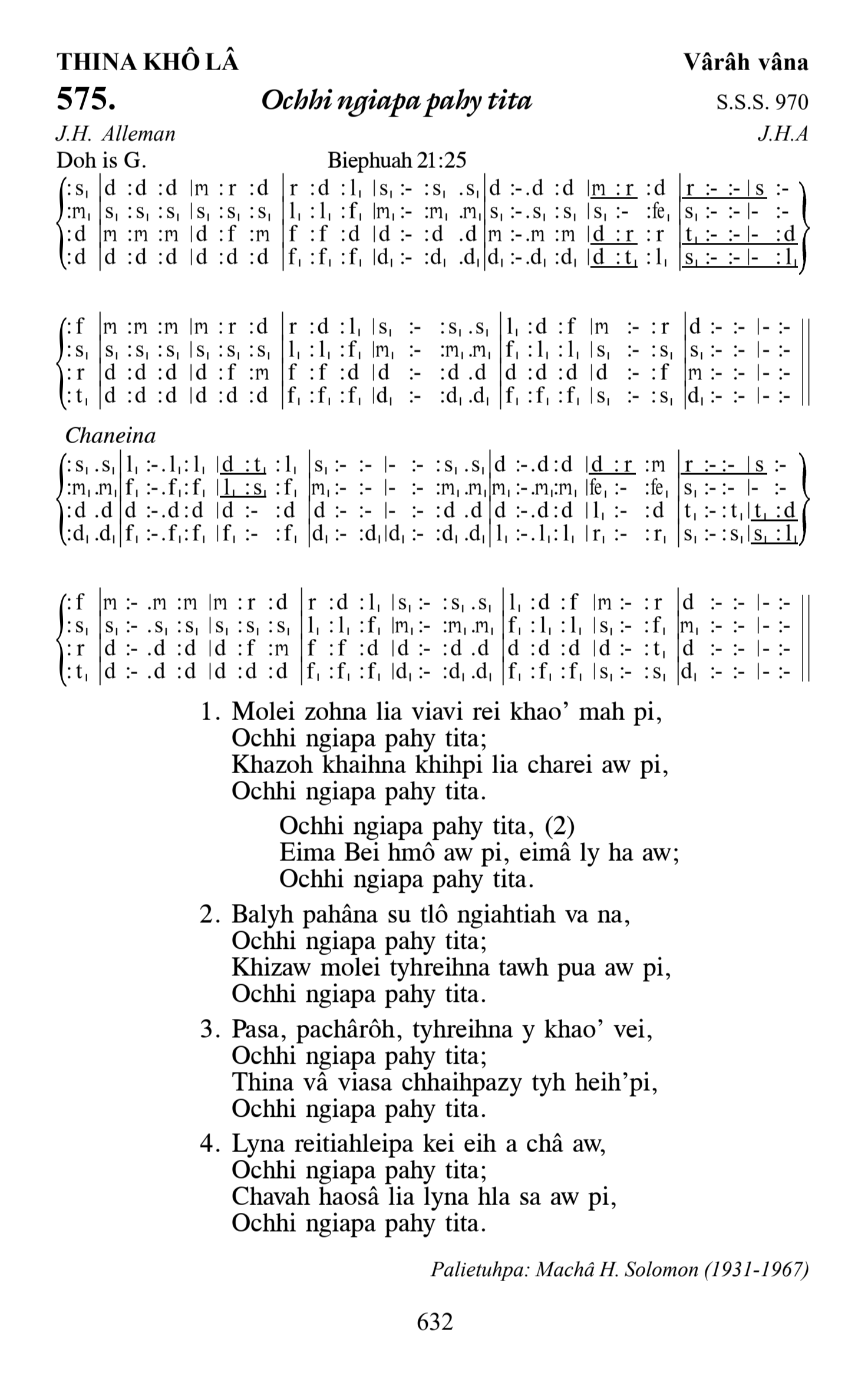 Hymn 575, “Ochhi ngiapa pahy tita”, Edition 13