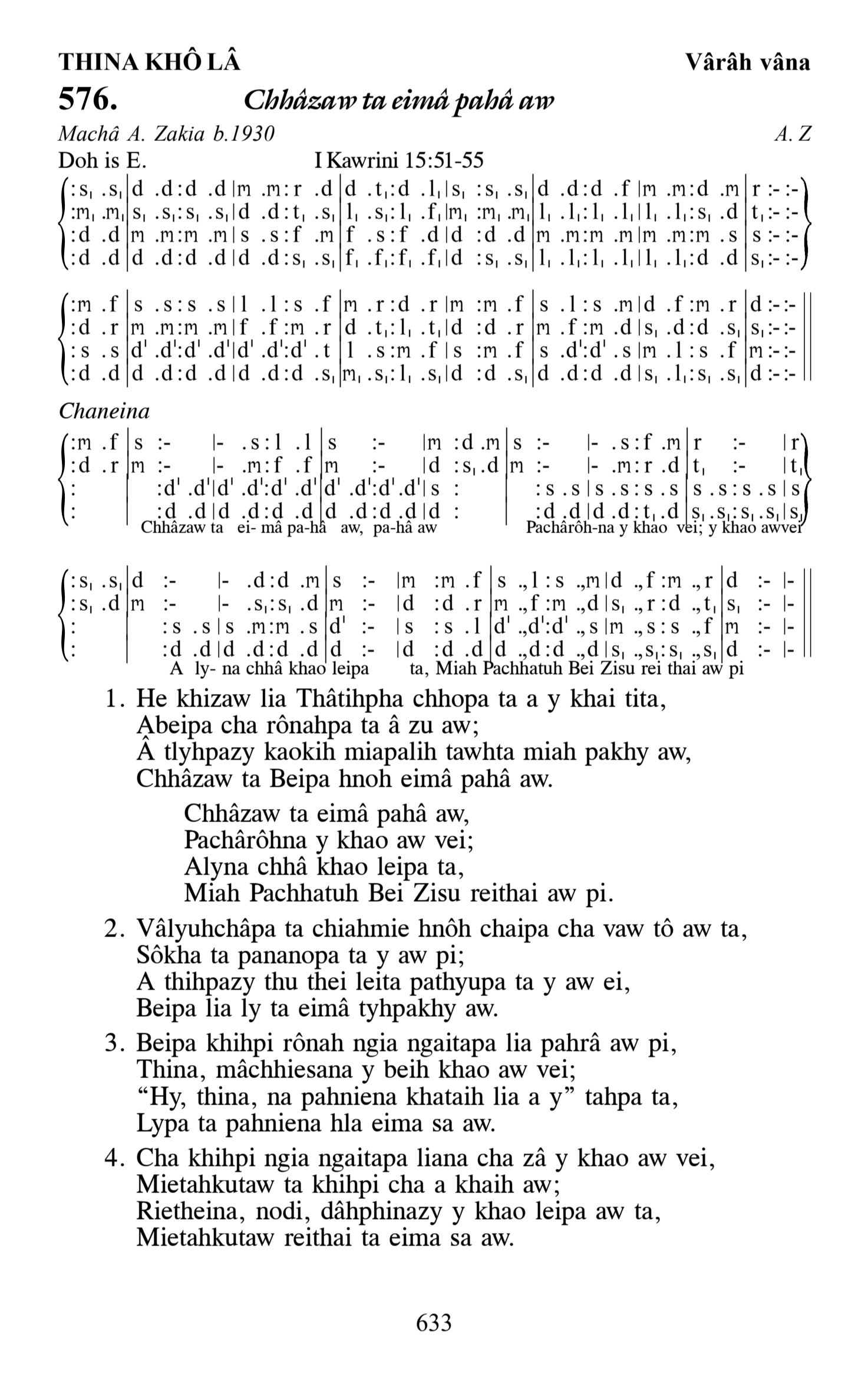 Hymn 576, “Chhâzaw ta eimâ pahâ aw”, Edition 13