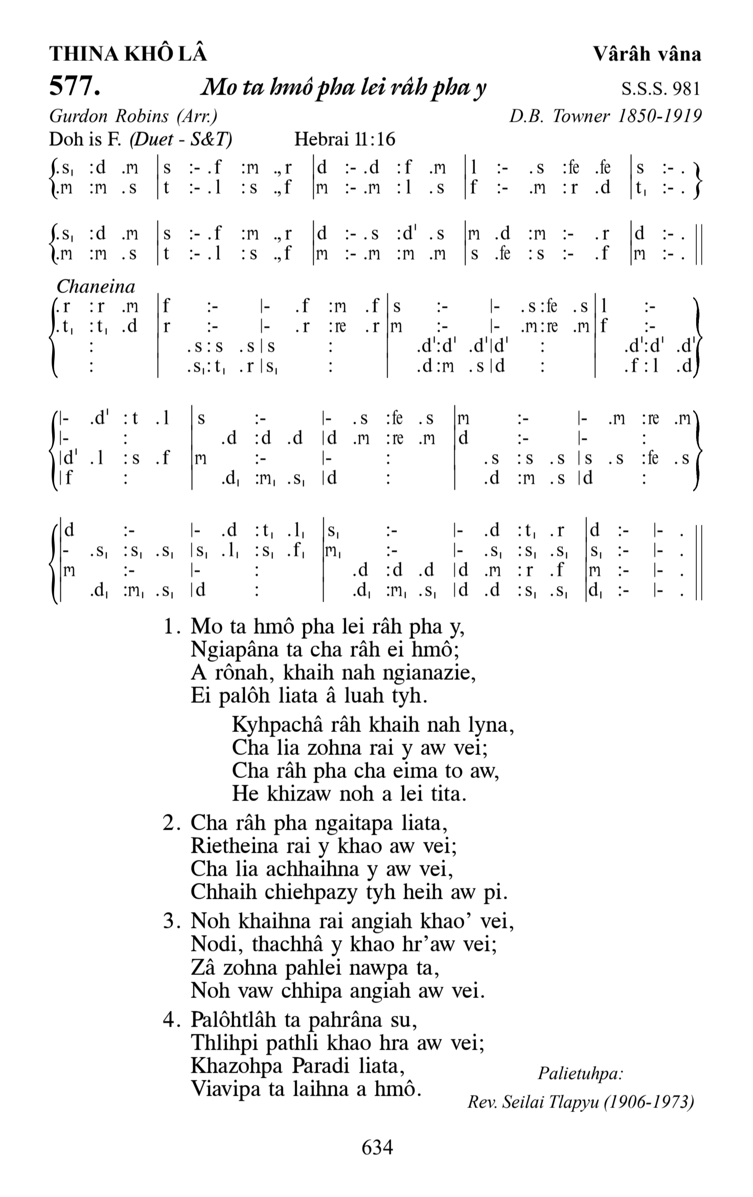 Hymn 577, “Mo ta hmô pha lei râh pha y”, Edition 13