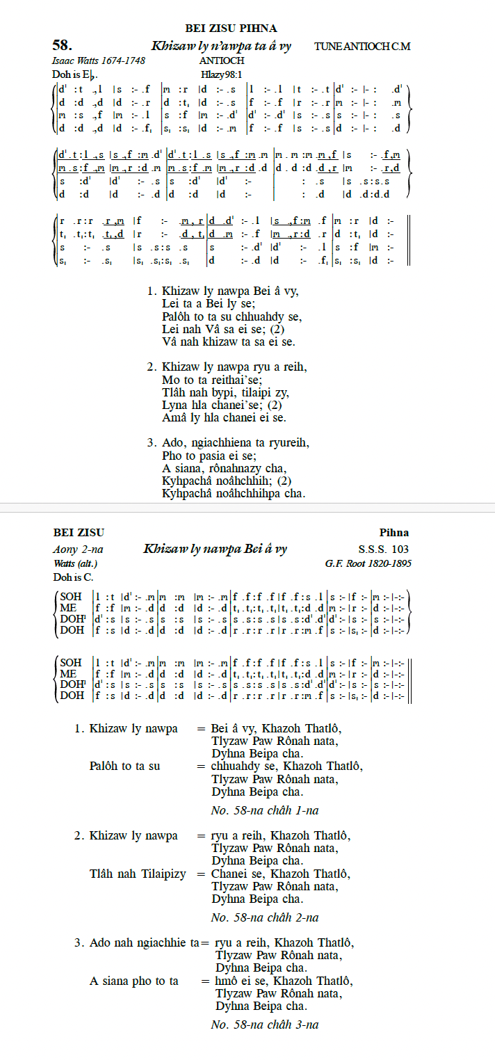 Hymn 58, “Khizaw ly n'awpa ta â vy”, Edition 13