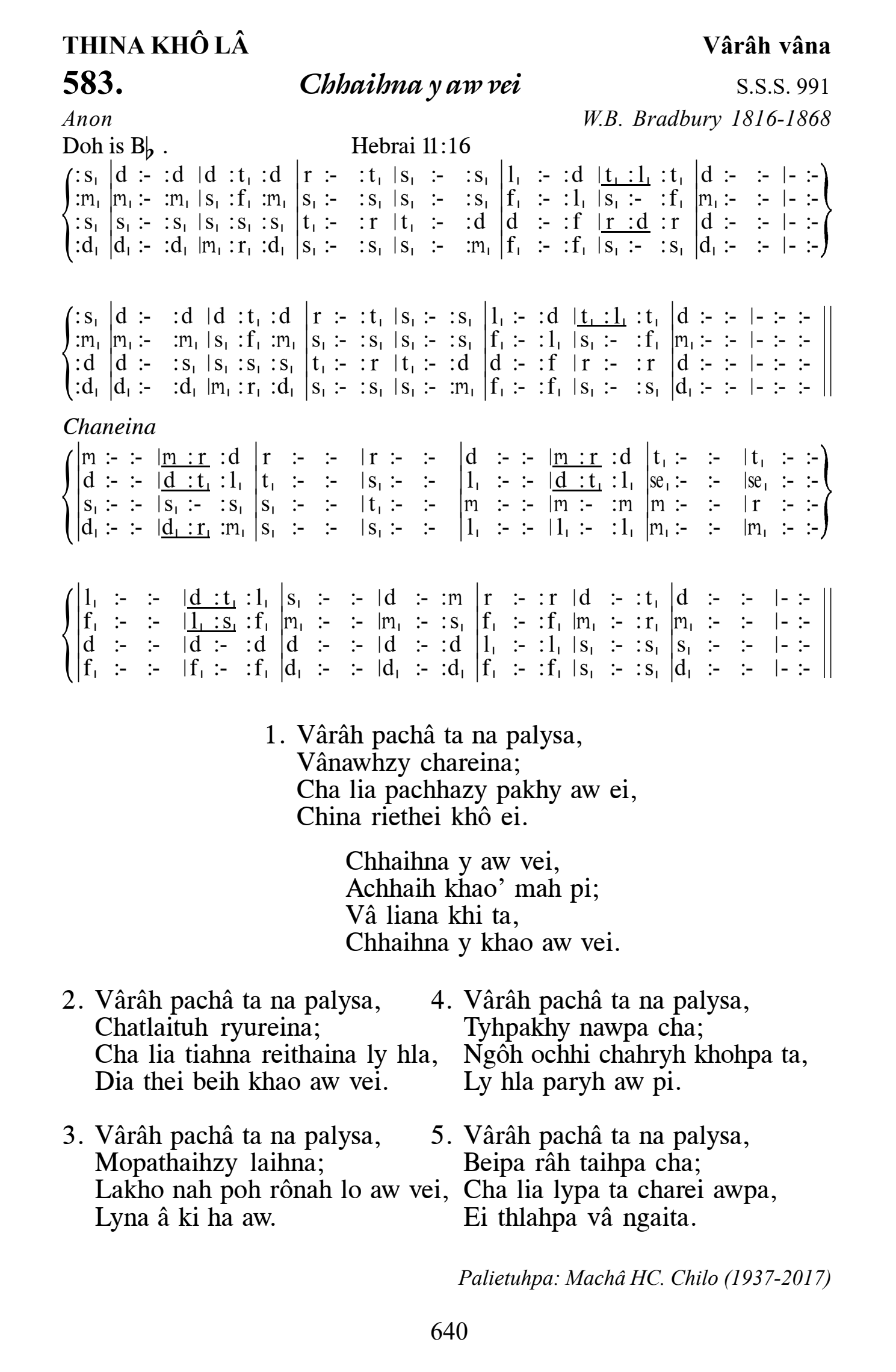 Hymn 583, “Chhaihna y aw vei”, Edition 13